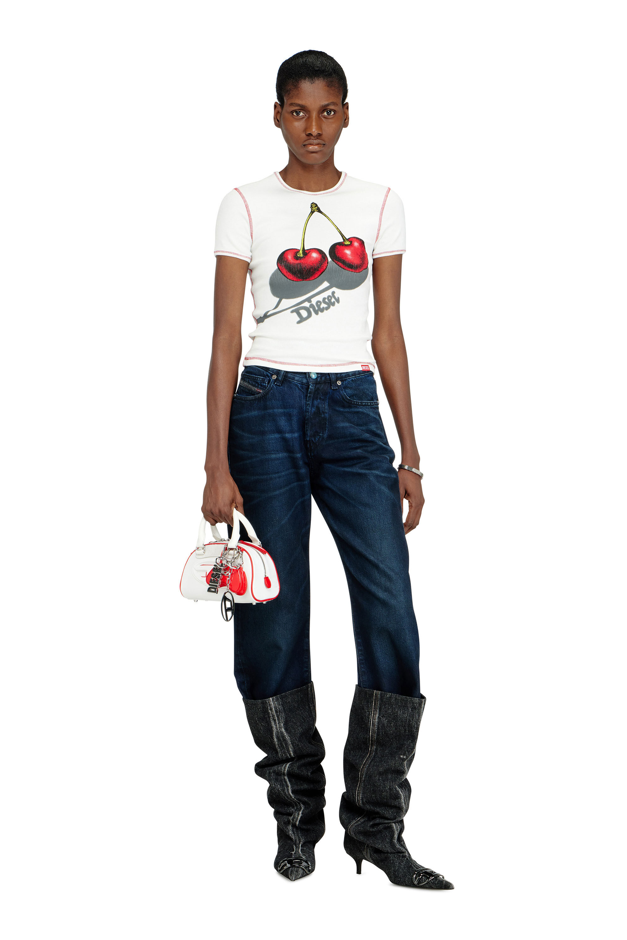 トップス Slim cotton T-shirt with cherry print Women's Slim cotton T-shirt with cherry print | White | Diesel