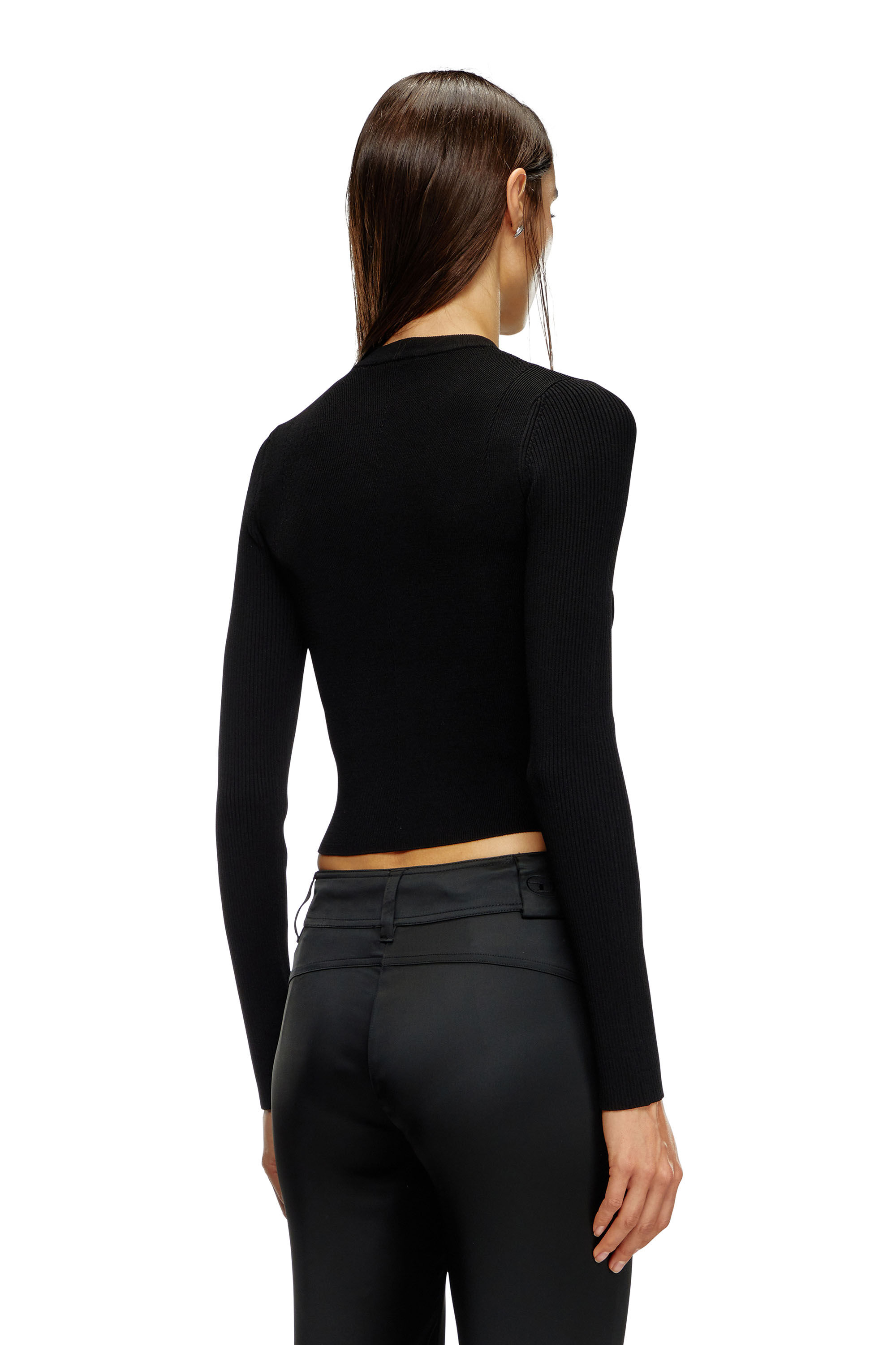 Women's Rib-knit viscose-blend top with Oval D | Black | Diesel