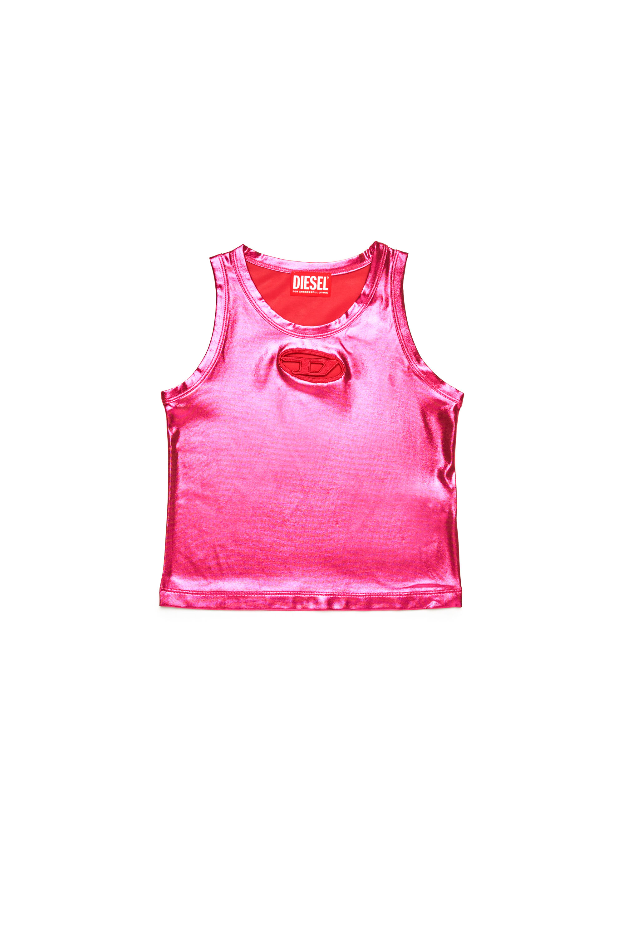 25_tan Metallic tank top with cut-out logo | Pink | 4-16 YEARS