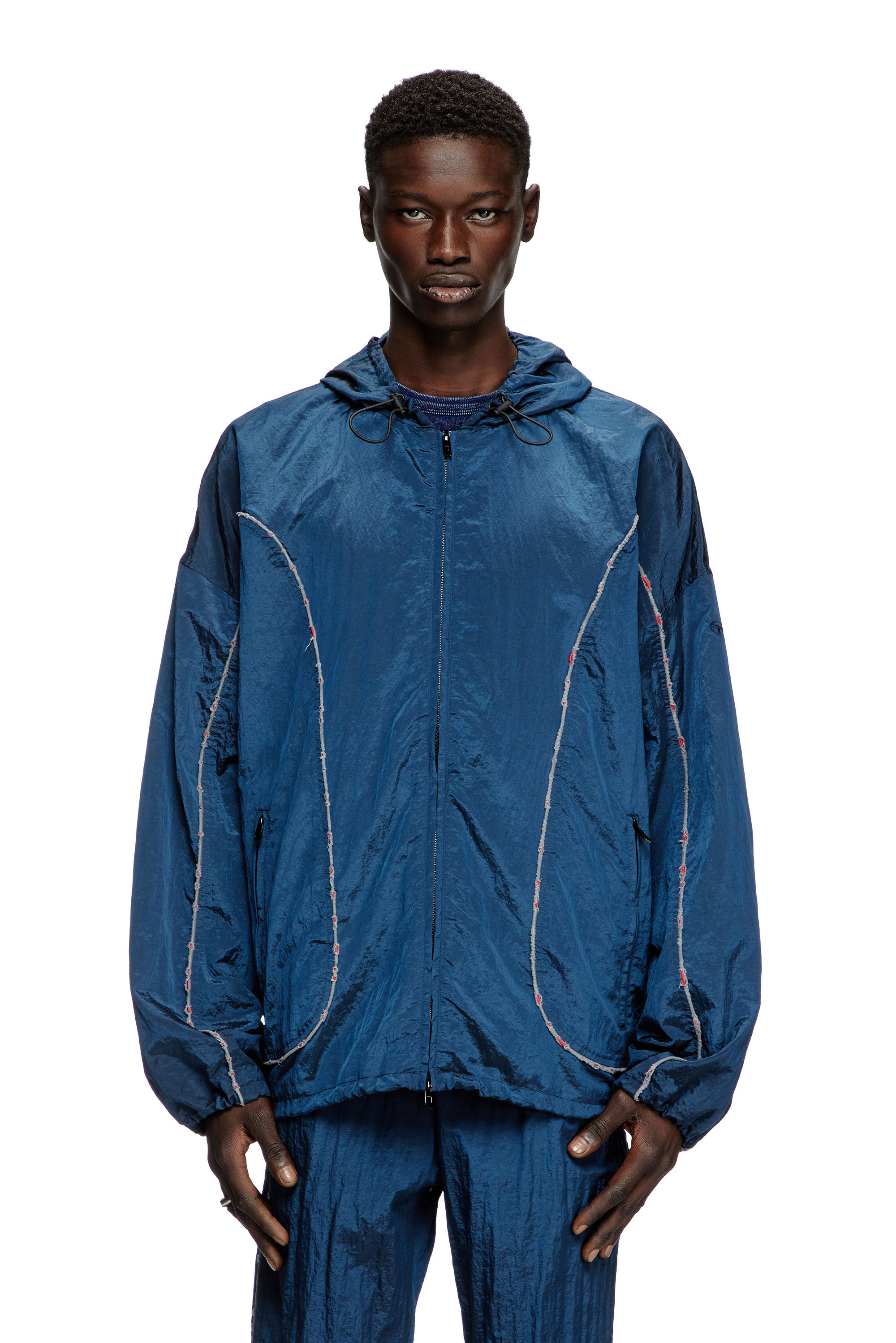 おすすめ Men's Windbreaker Diesel | Blue | piping destroyed with ジャケット・アウター
