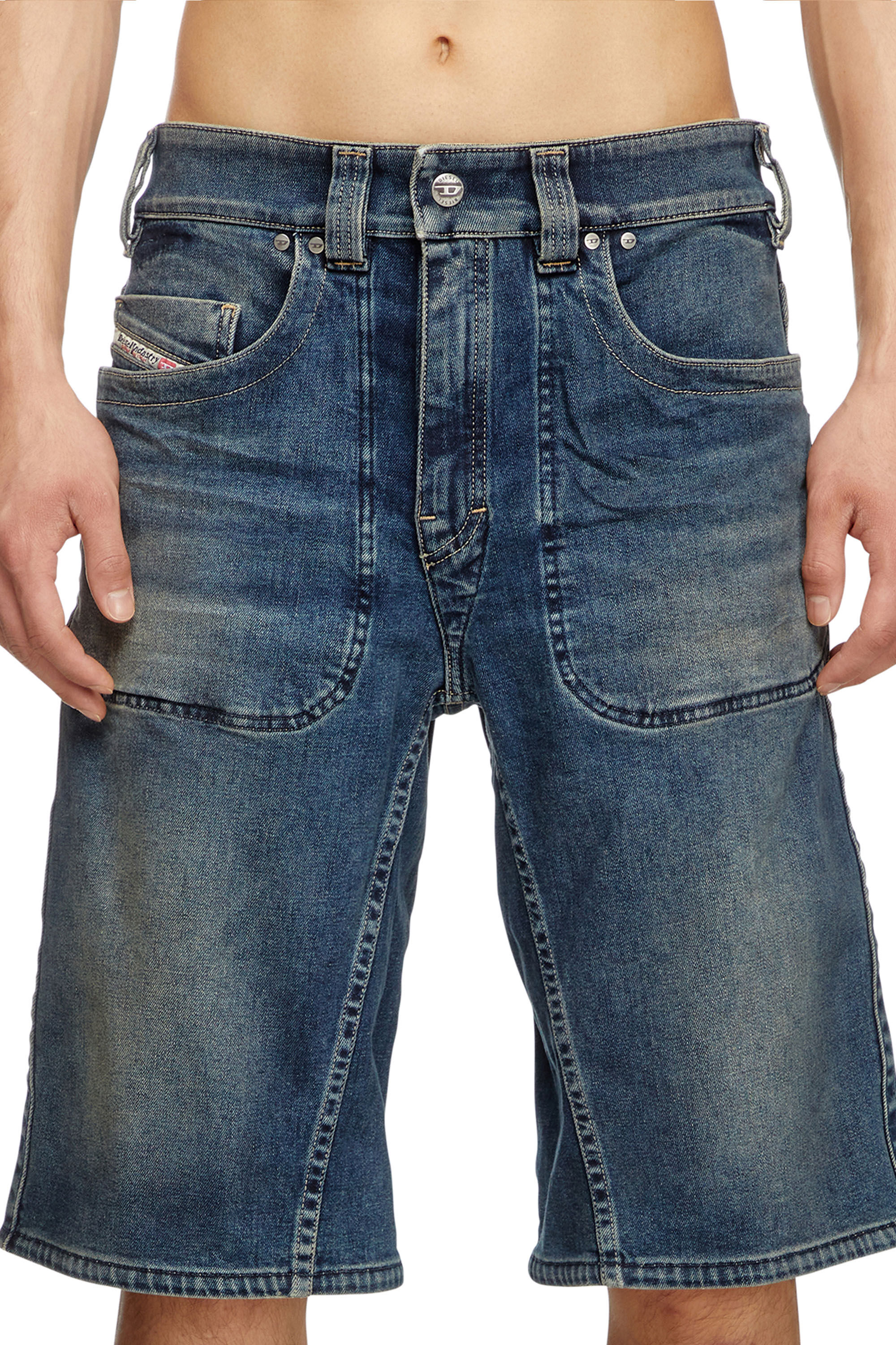 【Raucohouse】Perform wrinkle washed bermuda denim shorts WUAI Bermuda Shorts for Men Knee Length Vintage Washed