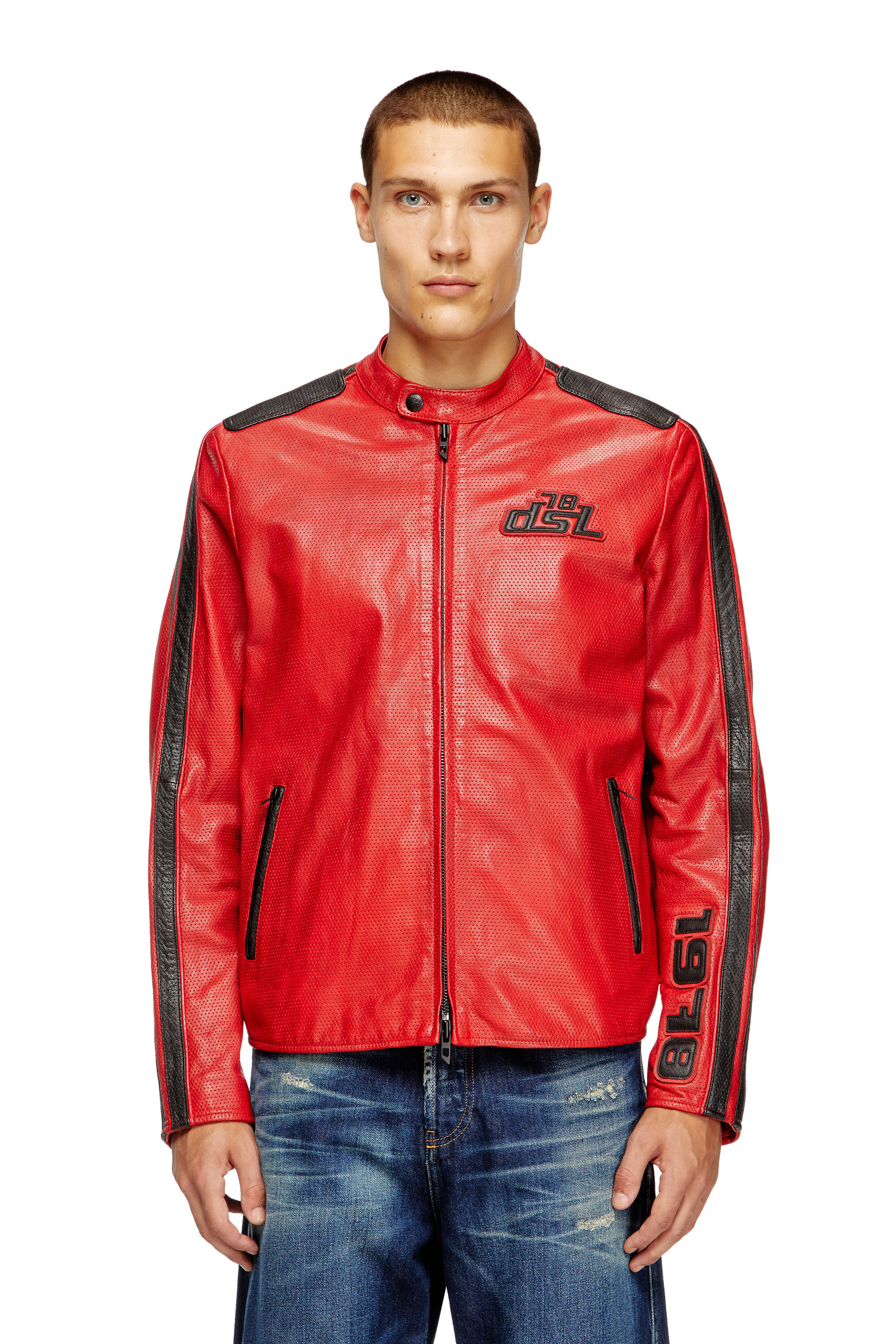 Women's Biker jacket in perforated leather | Red | Diesel