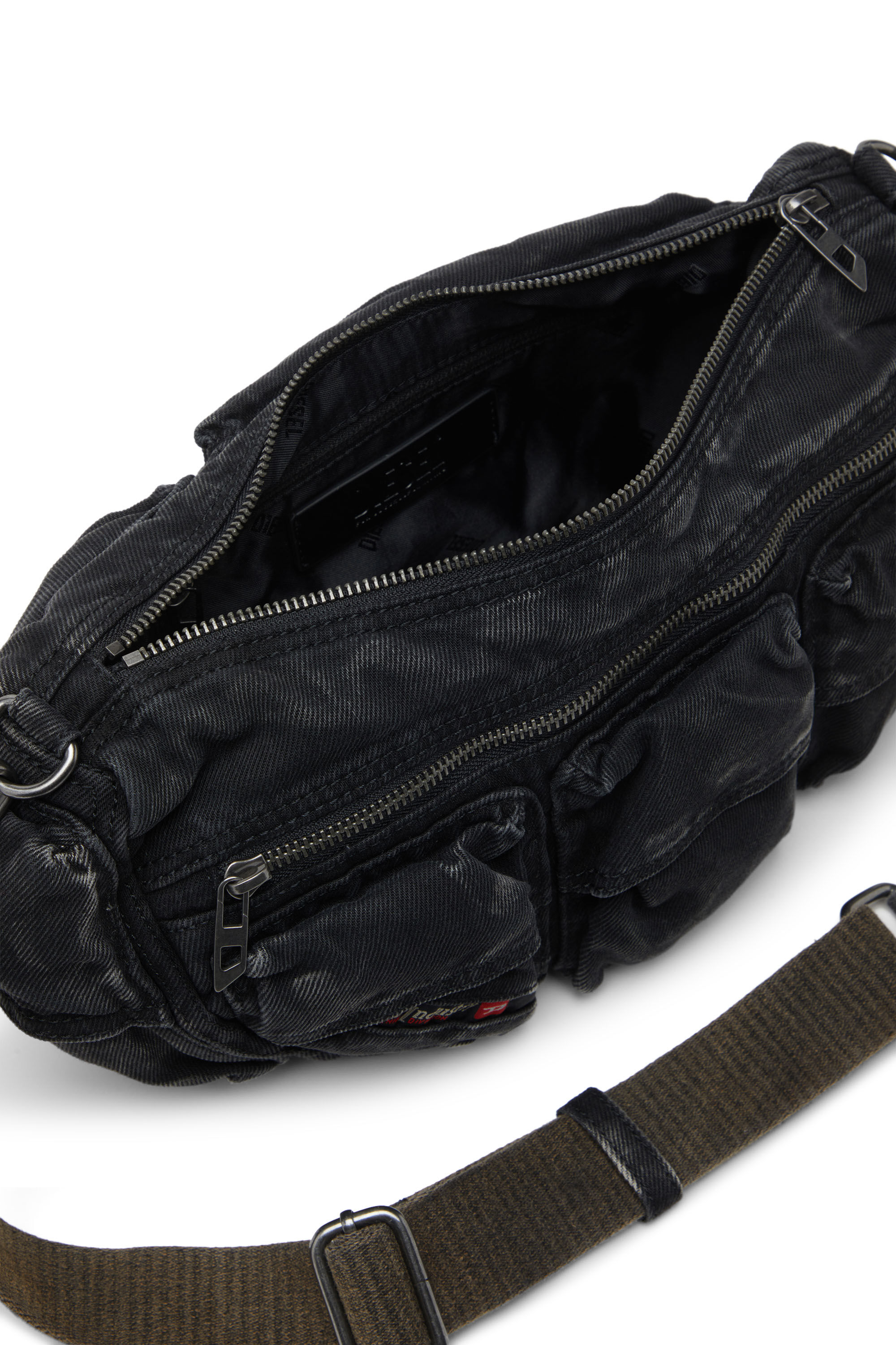 バッグ DIESEL archive shoulder bag multi pocket Women's Multi-Pkts-Multipocket bag in washed denim | Black