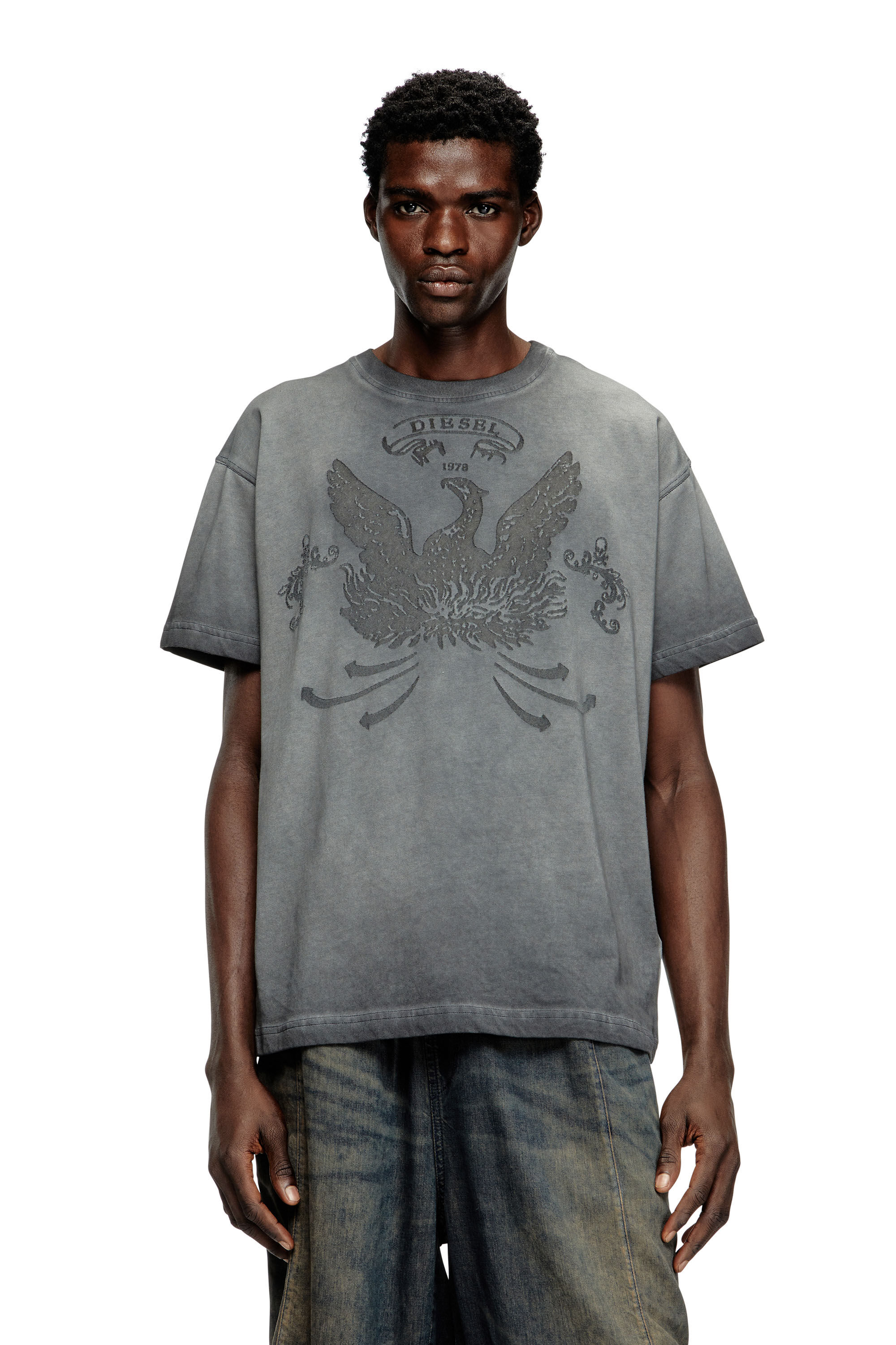 Men's T-shirt with phoenix devoré | Grey | Diesel