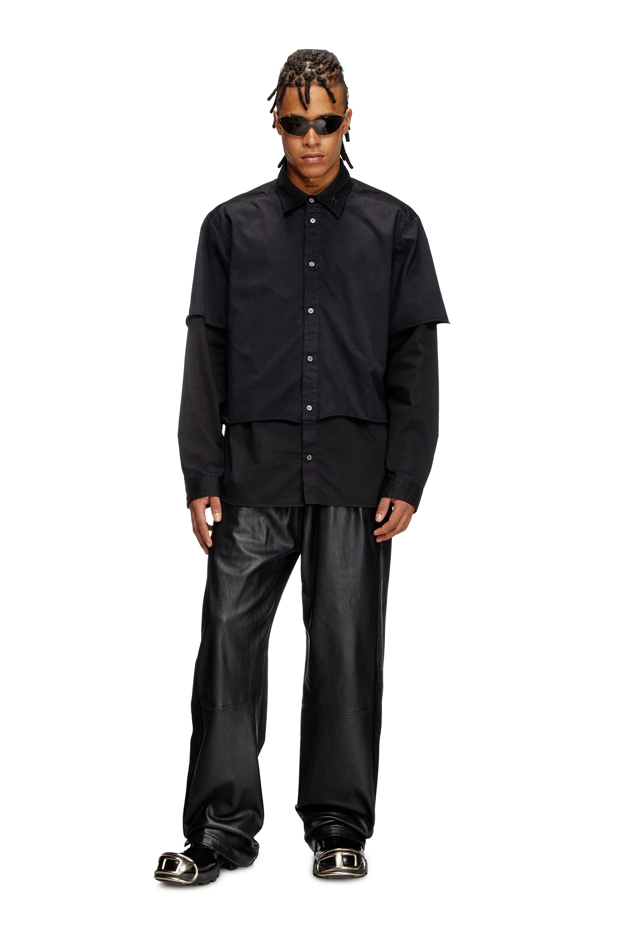 DIESEL オーバーサイズドッキングレイヤードシャツ S 黒