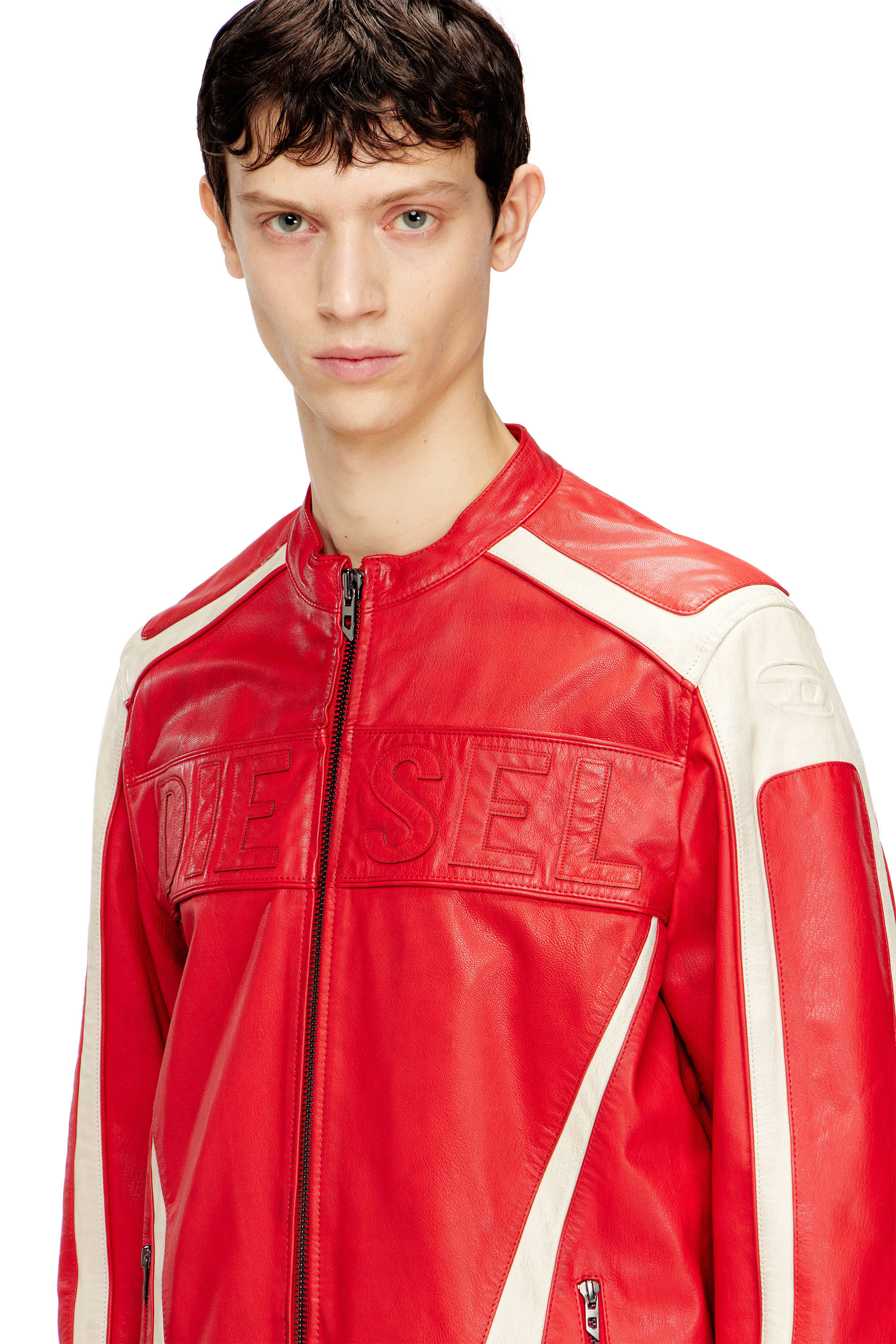 Men's Colour-block leather biker jacket | Multicolor | Diesel