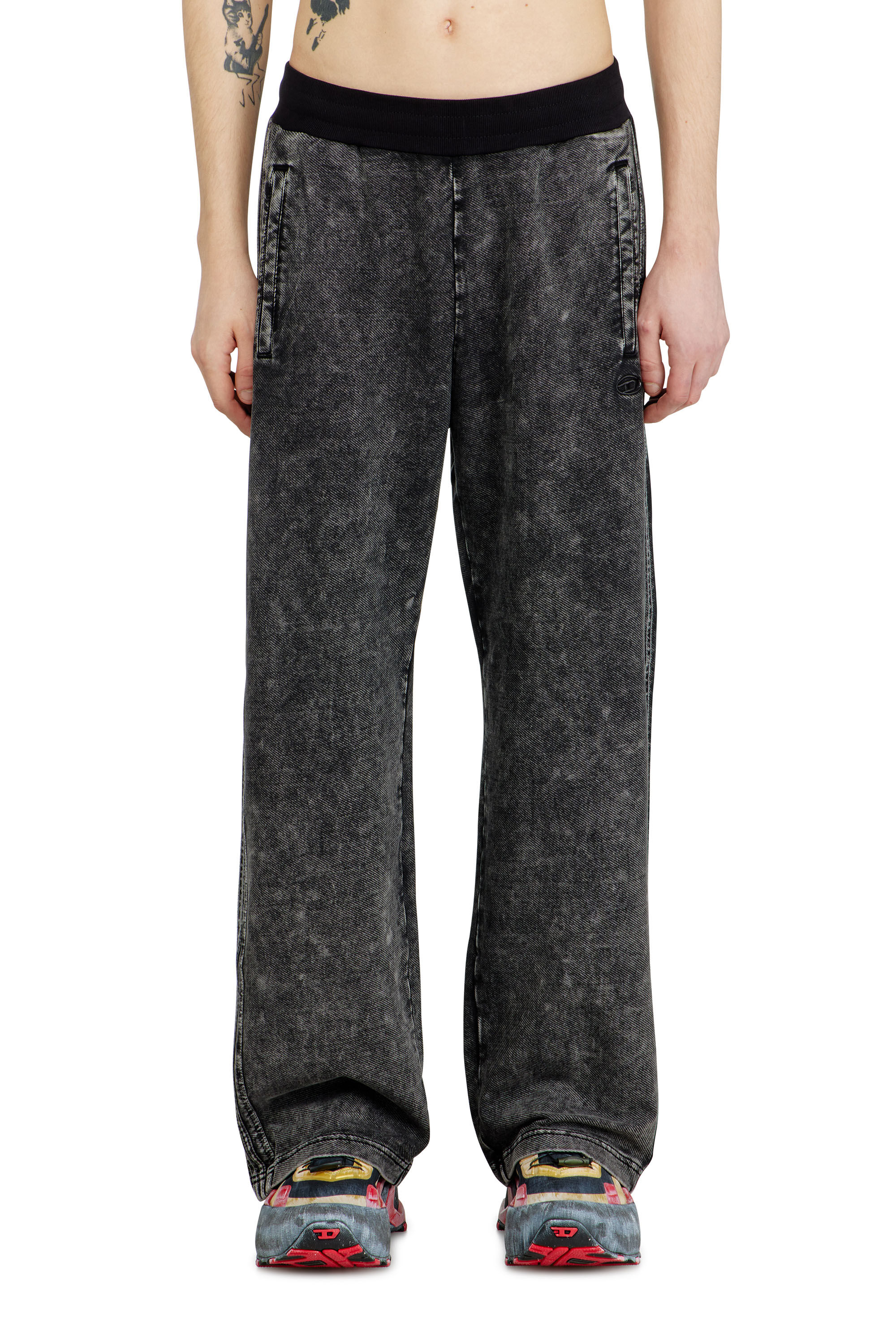 Men's Denim-look sweatpants with side bands | Black | Diesel
