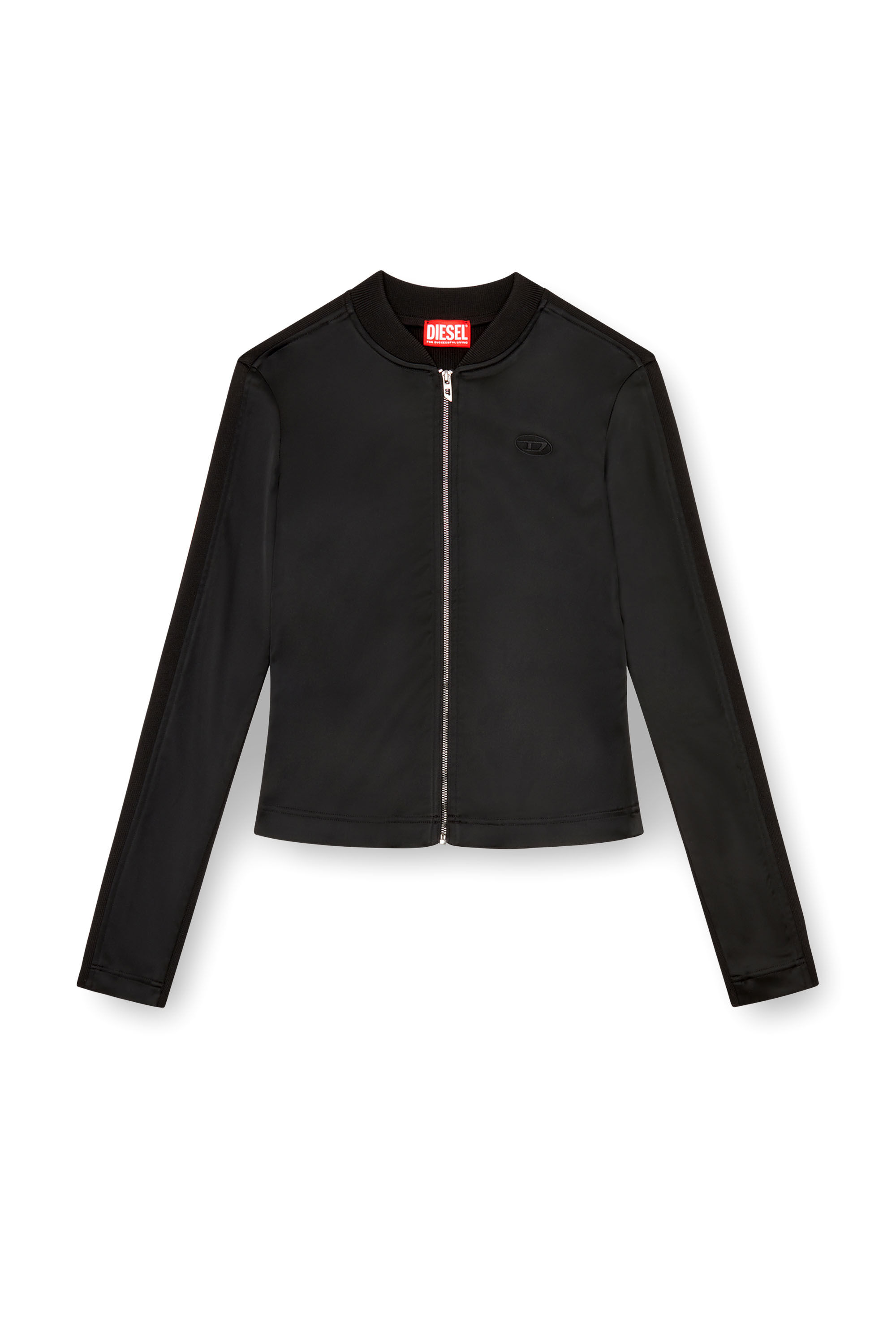 DIESEL>>G-Oper リブニット ストレッチ サテン ジャケット Women's Rib-knit and stretch satin jacket | Black | Diesel