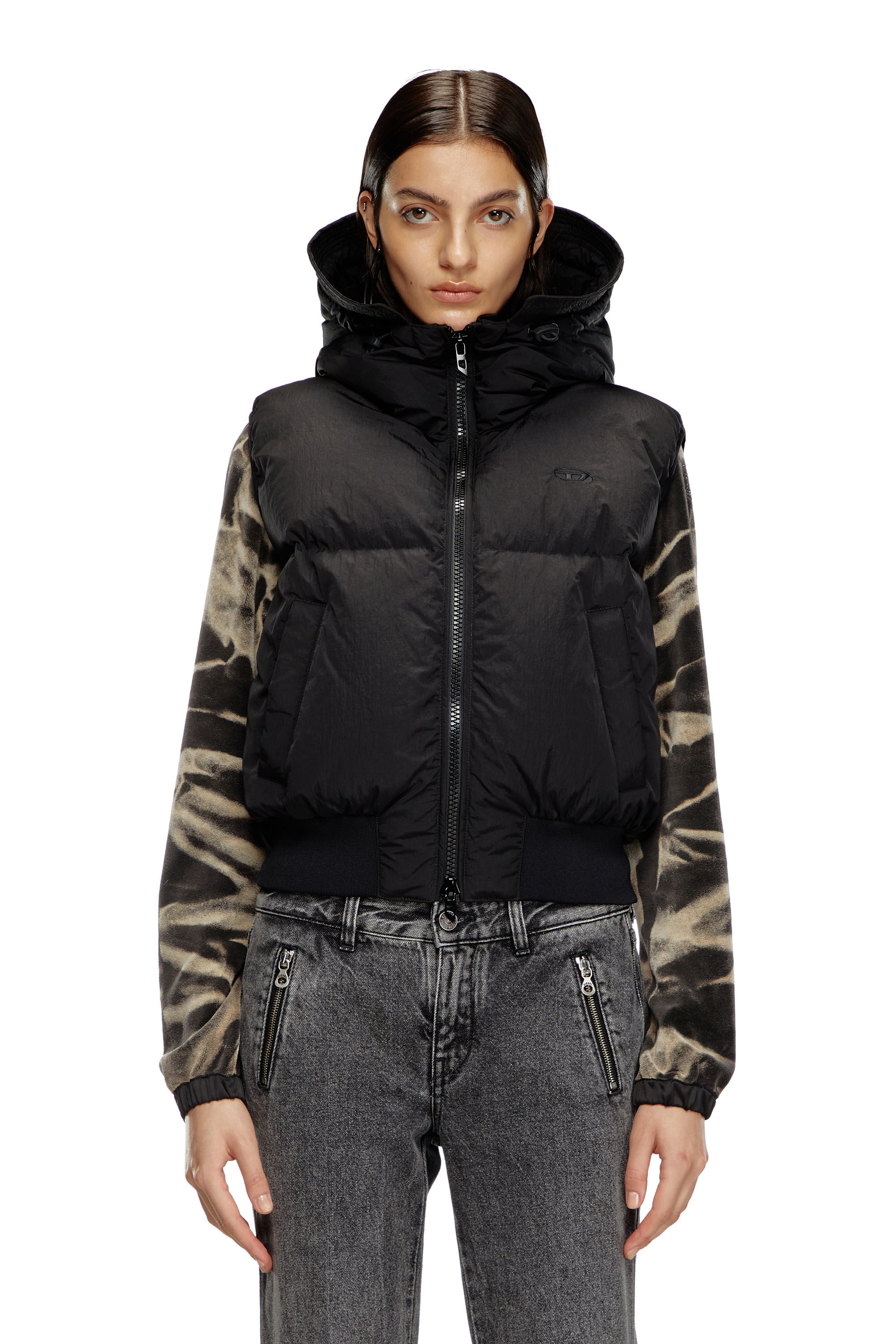 トップス DIESEL 22AW Puffer DOWN Vest Women's Hooded down vest in crinkled nylon | Black | Diesel