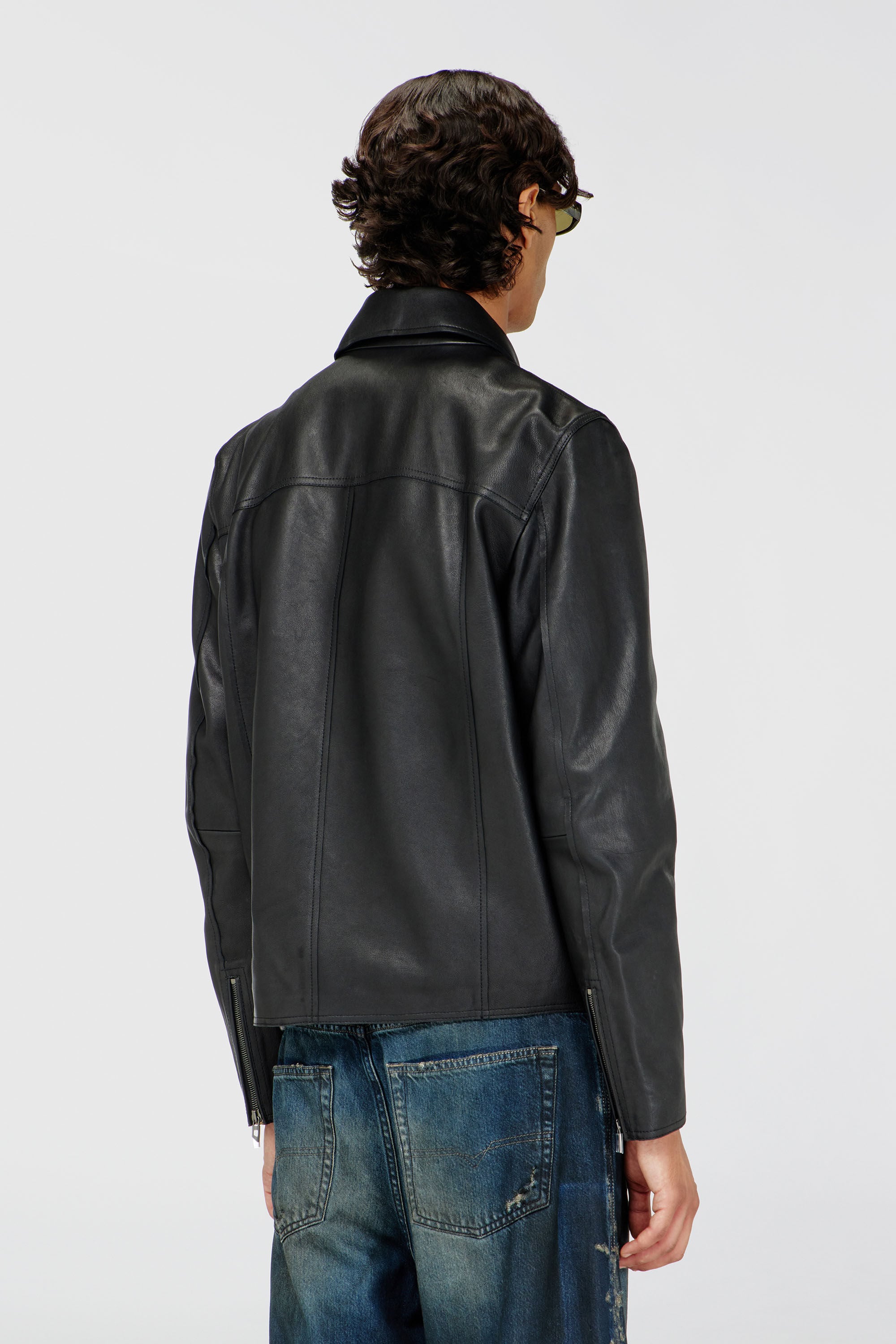 Men's Leather jacket with embossed Oval D | Black | Diesel HU