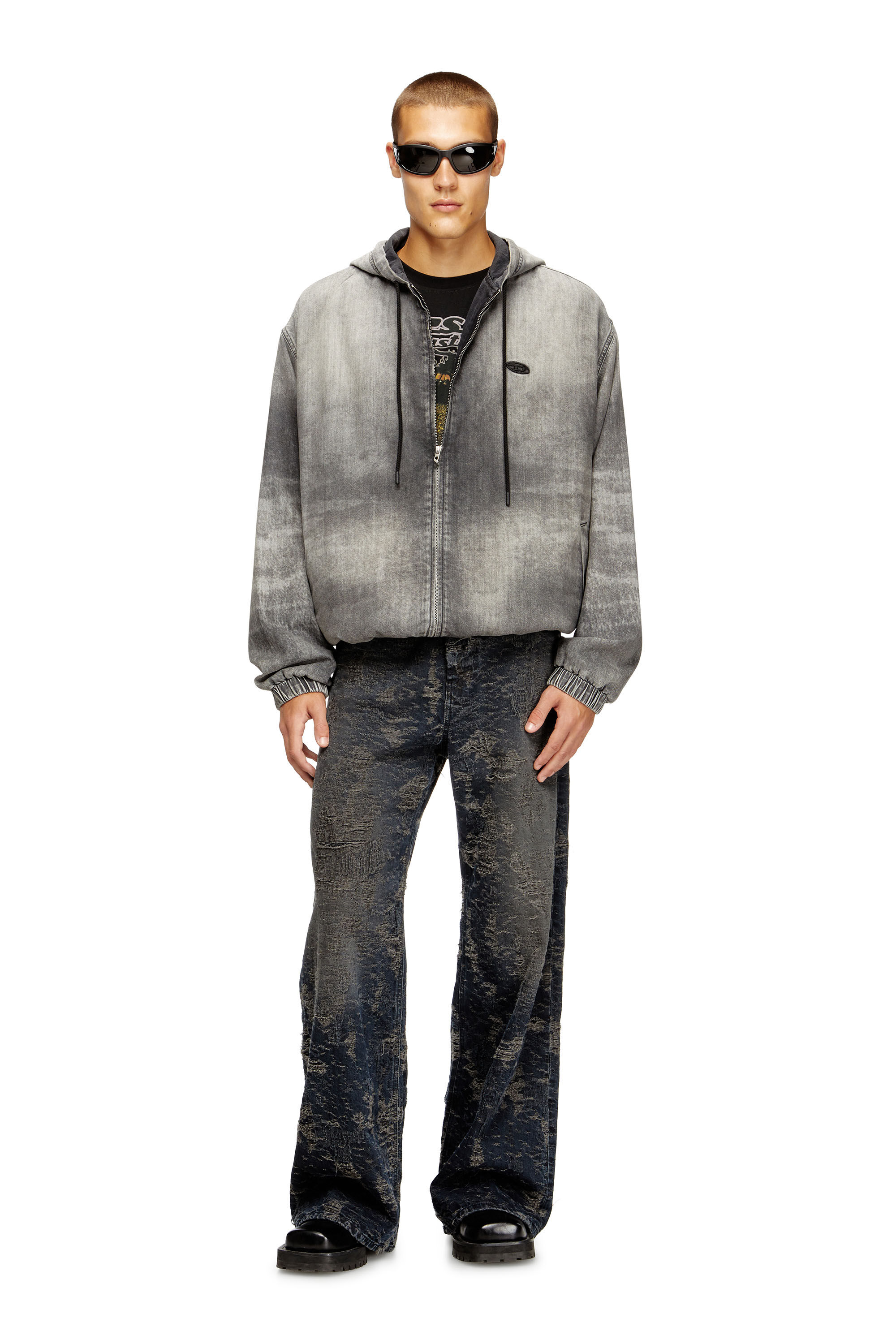ジャケット・アウター DIESEL archive black coated denim jacket Women's Hooded jacket in marbled coated denim | Black | Diesel
