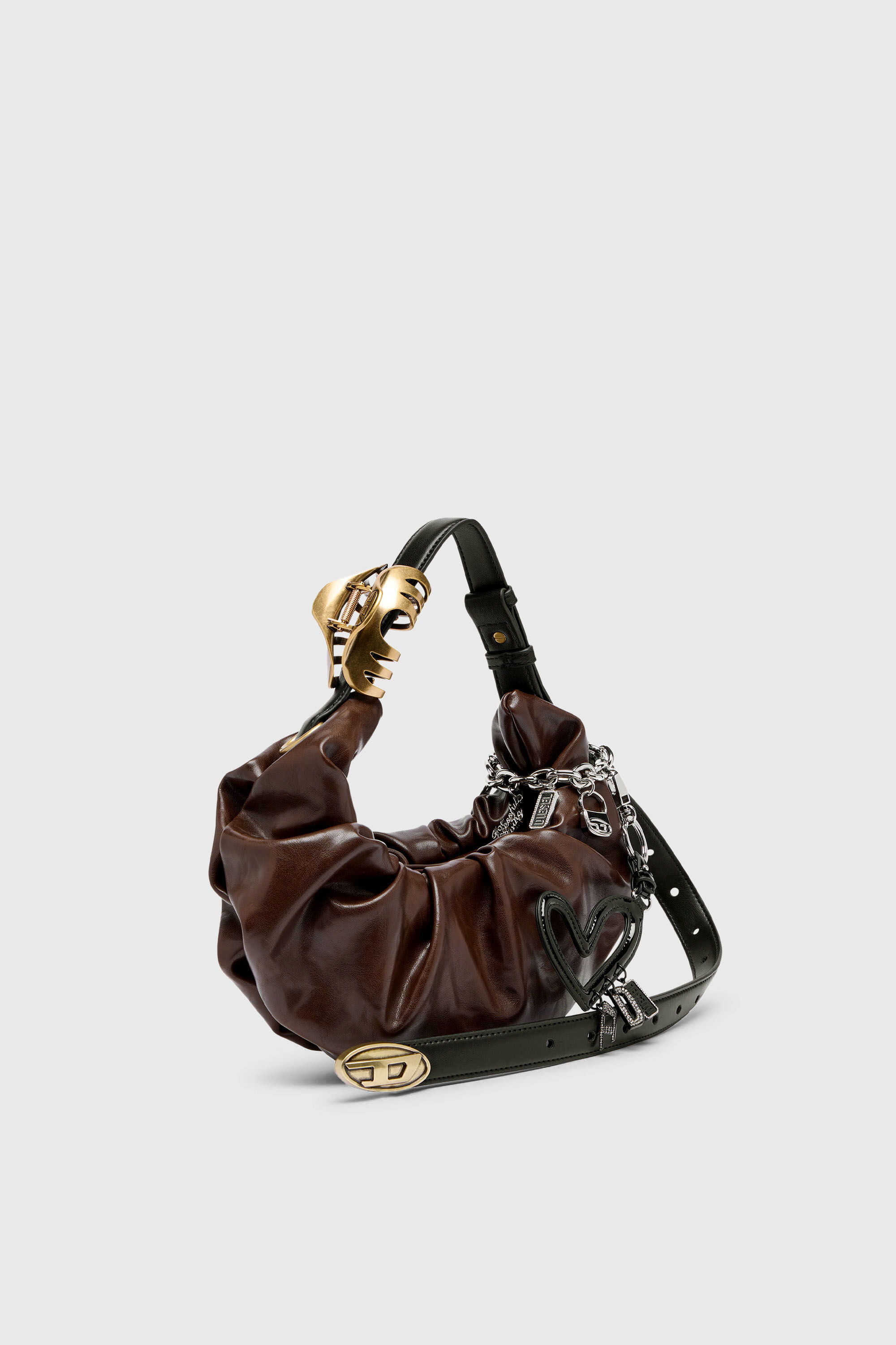 Diesel - GRAB-D HOBO S, Woman's Grab-D-Small scruched hobo bag in Dark Brown - 7