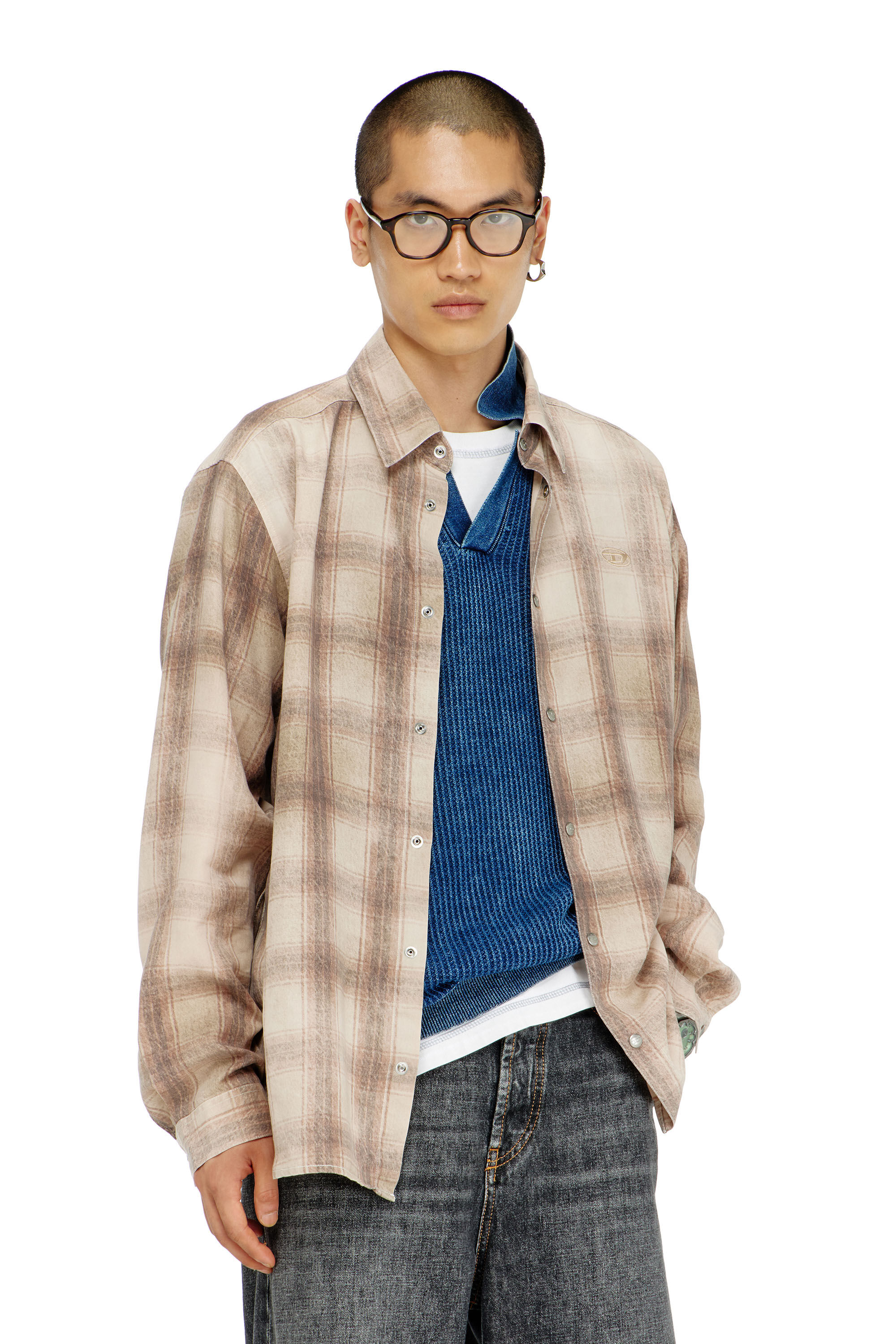 Men's Check shirt in fluid fabric | Brown | Diesel HU