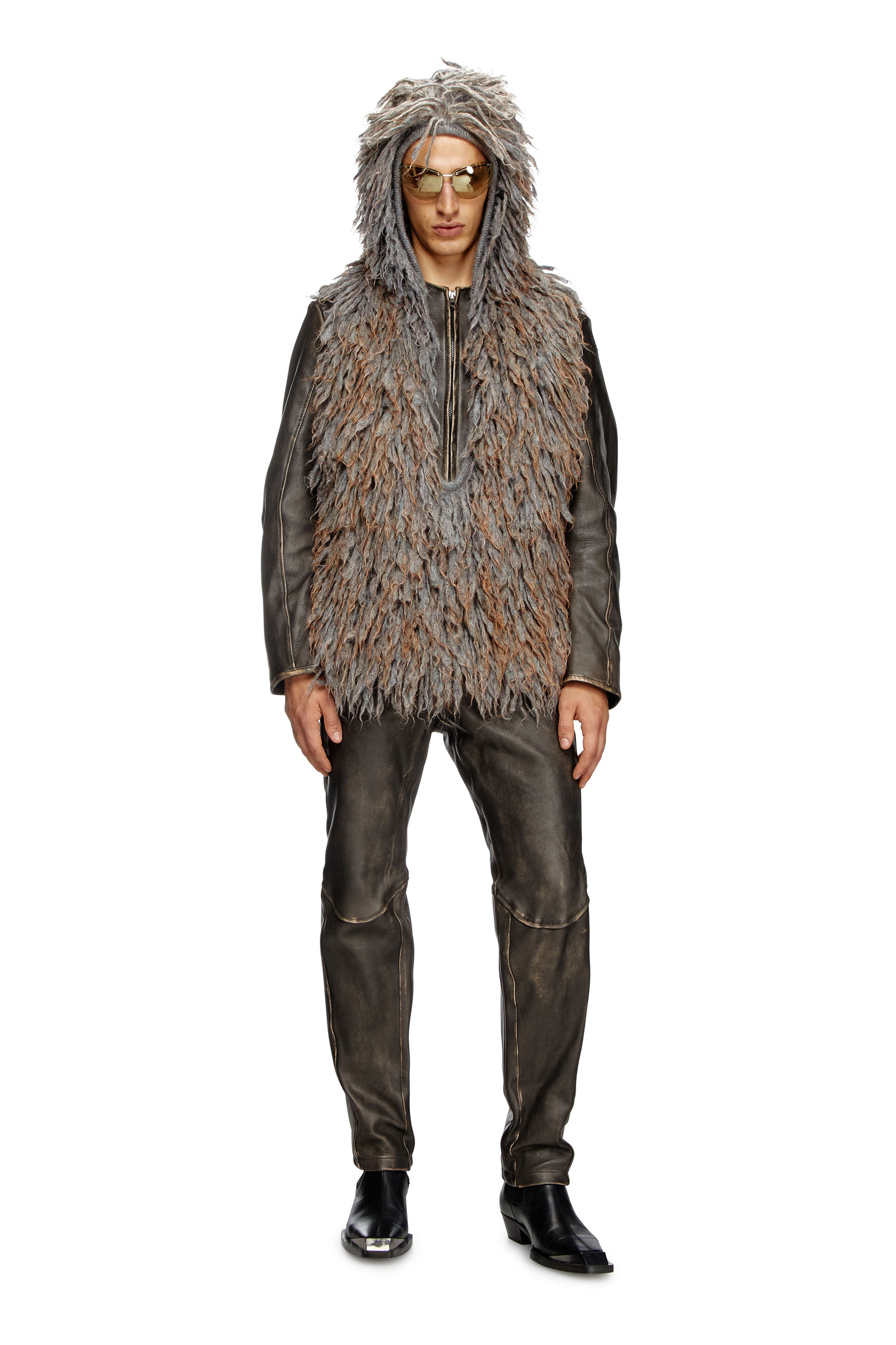 Men's Sleeveless hoodie in shaggy knit | Grey | Diesel