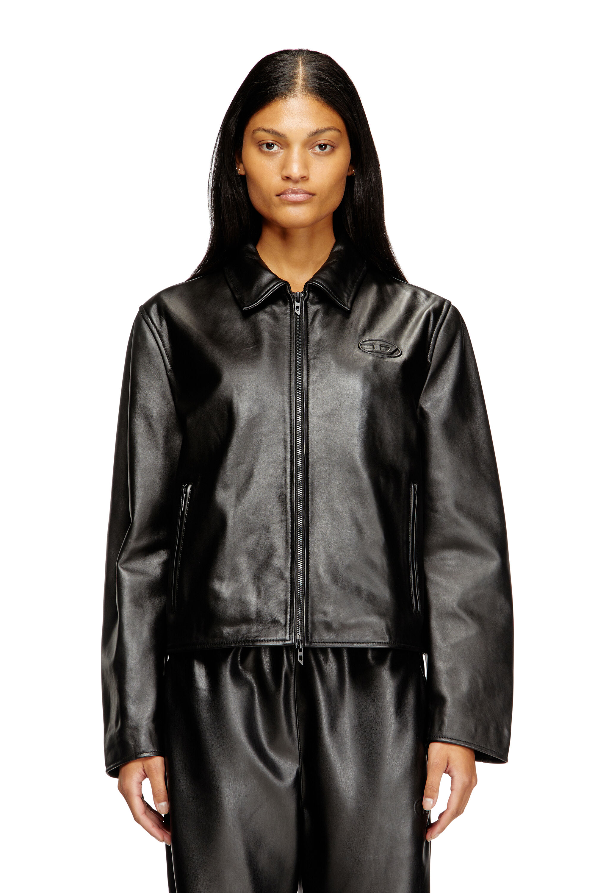 DIESEL レザージャケット XS ブラック レディース Women's Coach jacket in leather | Black | Diesel