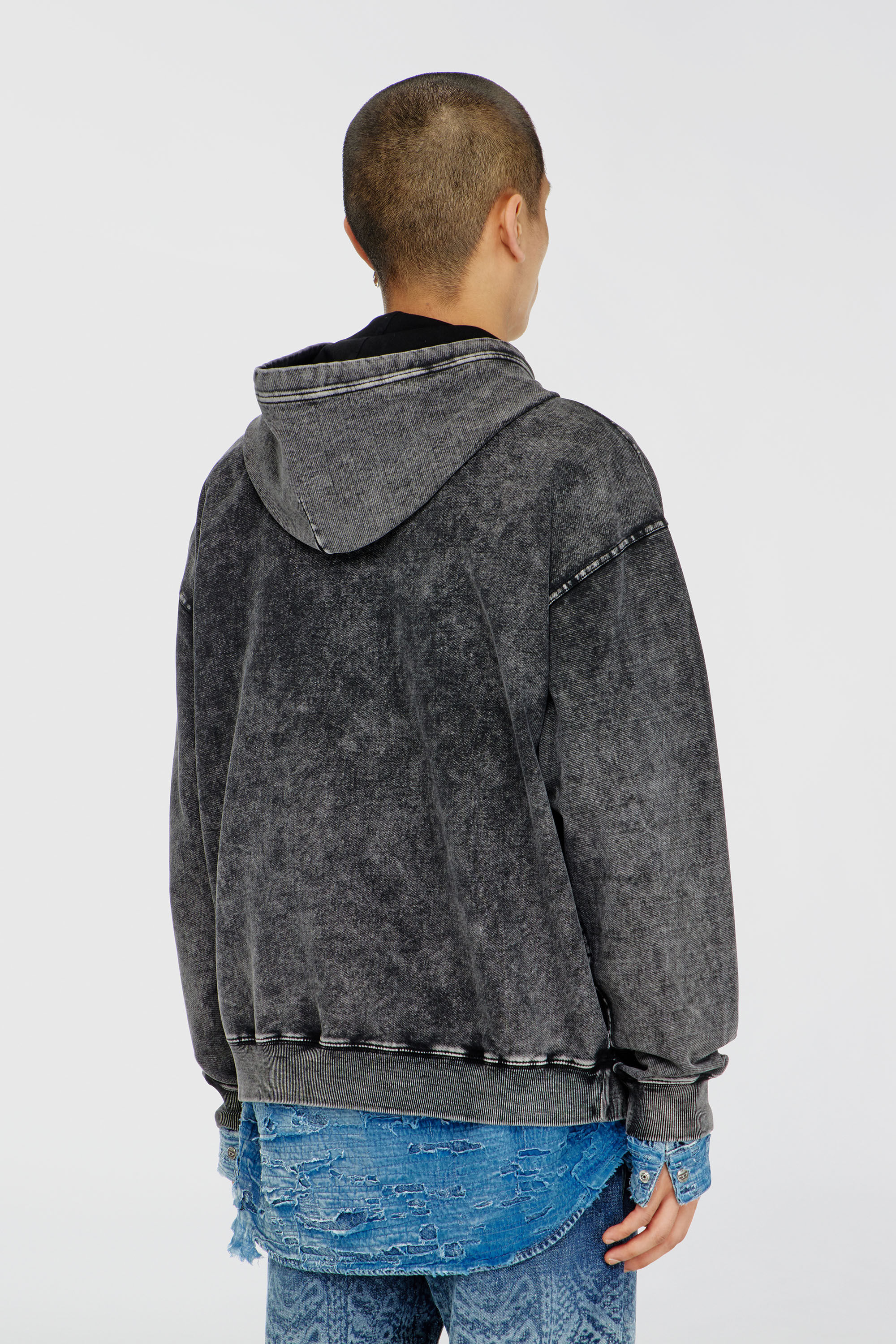Diesel - S-BOXT-HOOD-TUK, Man's Treated denim-effect hoodie in Dark grey - 4