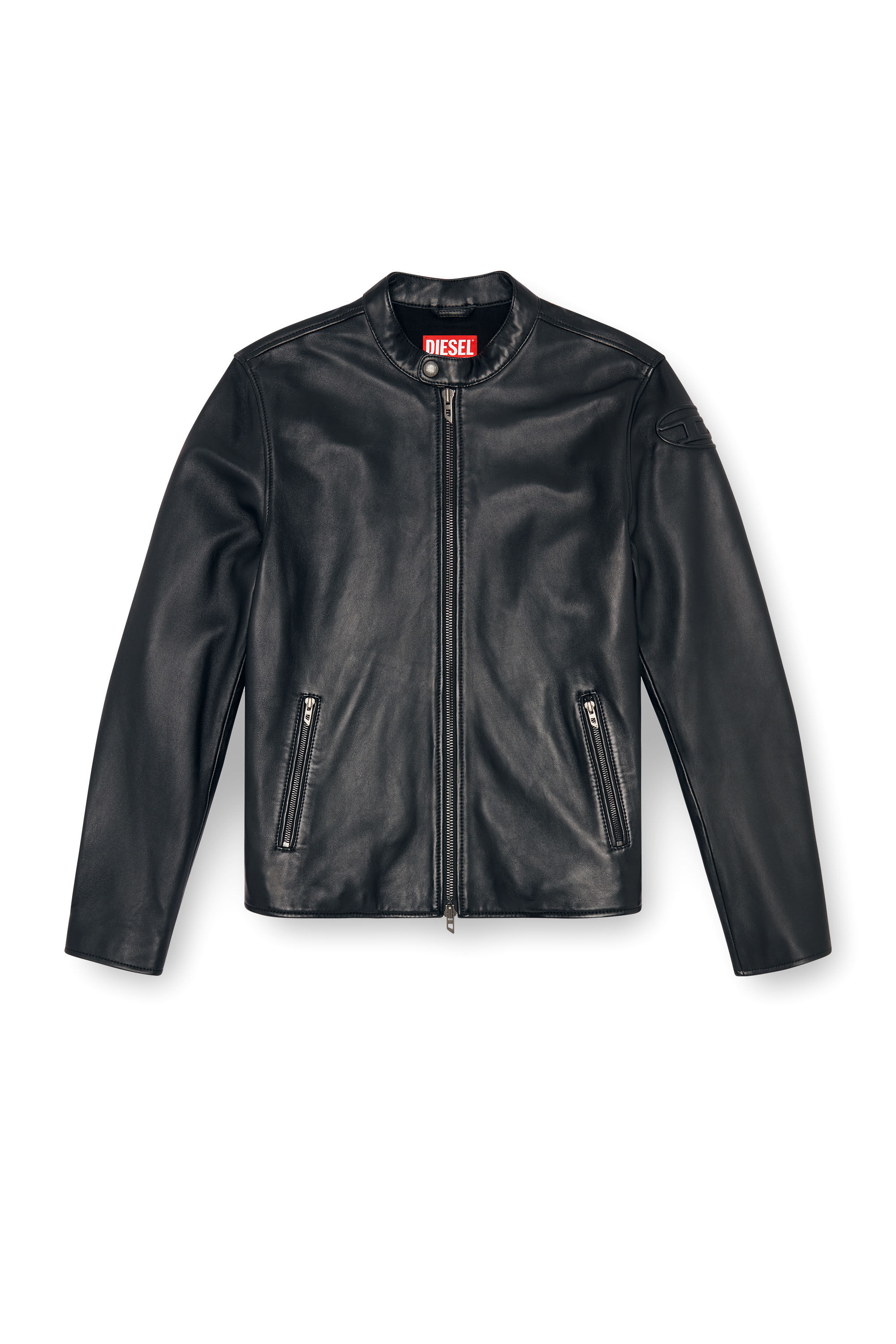 Men's Leather biker jacket with embossed logo | Black | Diesel Men's Leather biker jacket with embossed logo | Black | Diesel