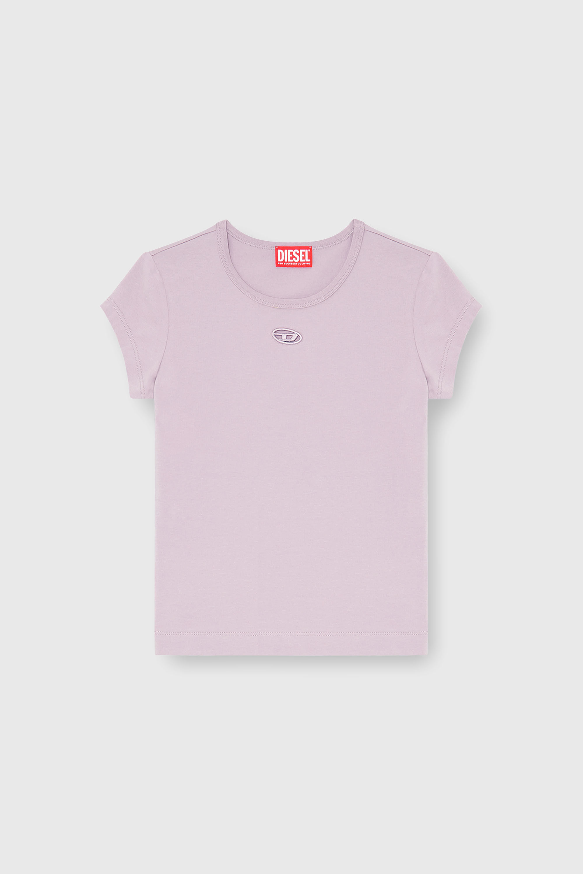 Diesel - T-ANGIE-OD, Woman's T-shirt with cut-out embroidered logo in Lilac - 2