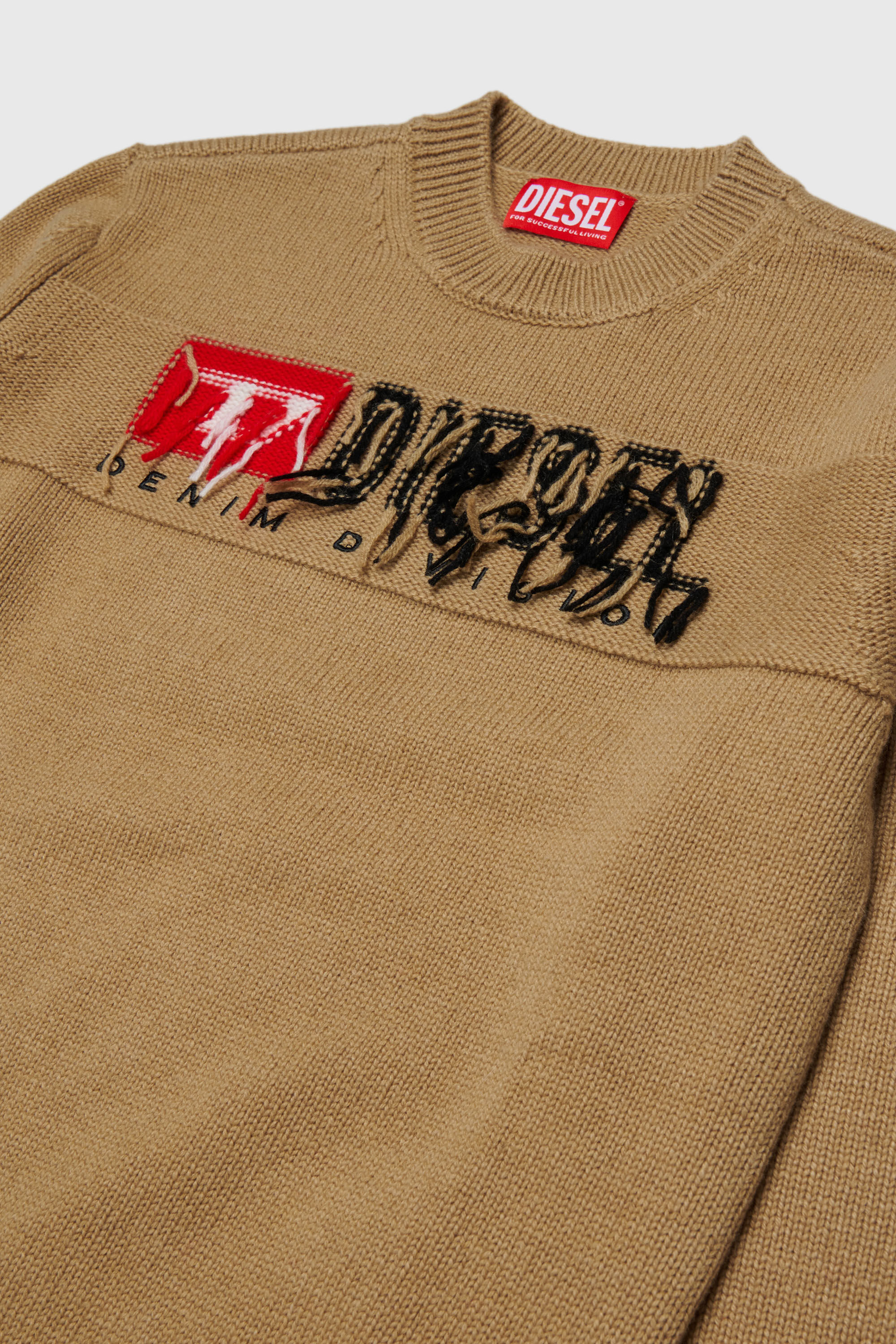 Diesel - KONZI OVER, Man's Cashmere-enriched jumper with destroyed logo in Brown - 3