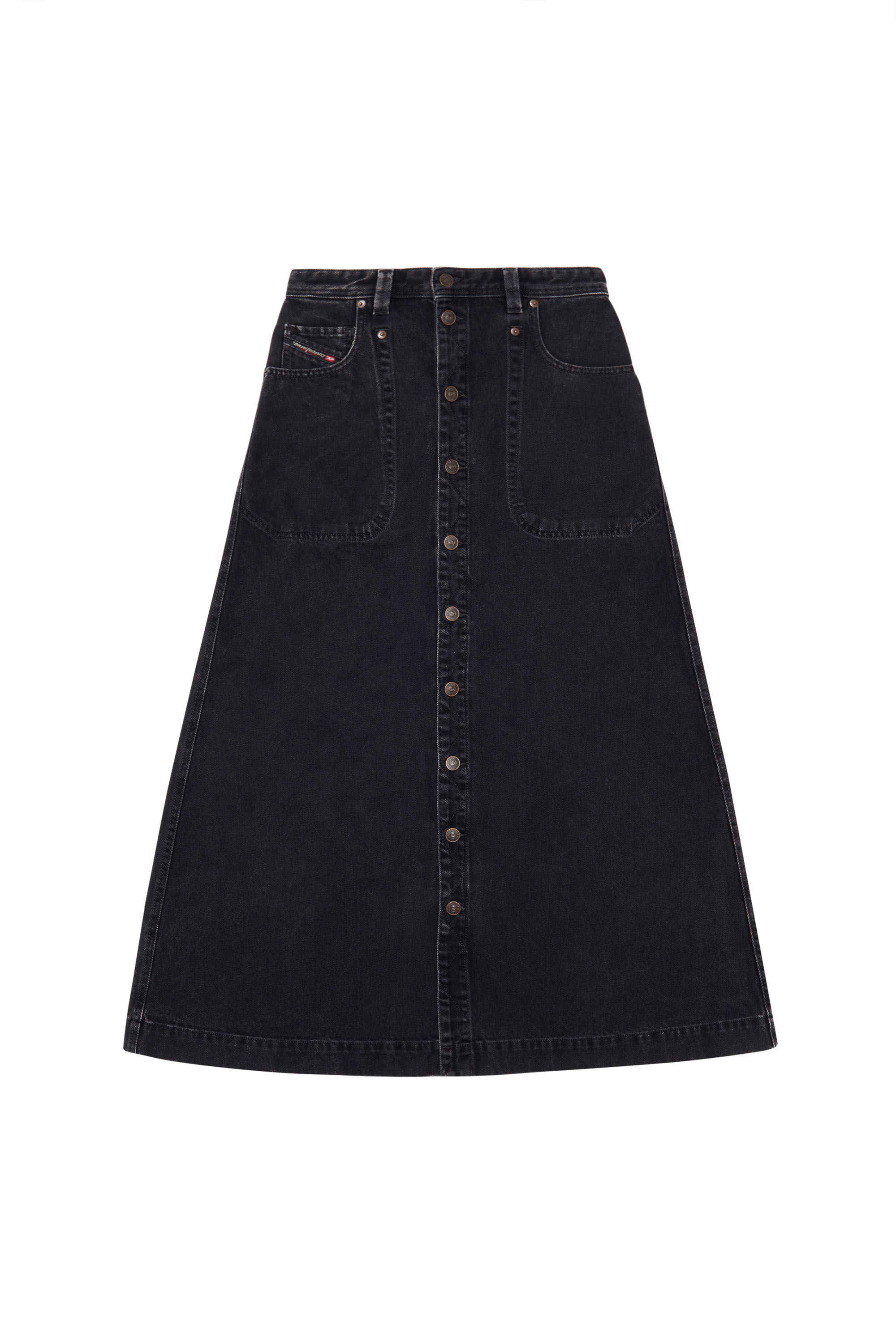 Diesel - DE-ALBUS-L A-LINE LONG SKIRT, Black/Dark grey - Image 2