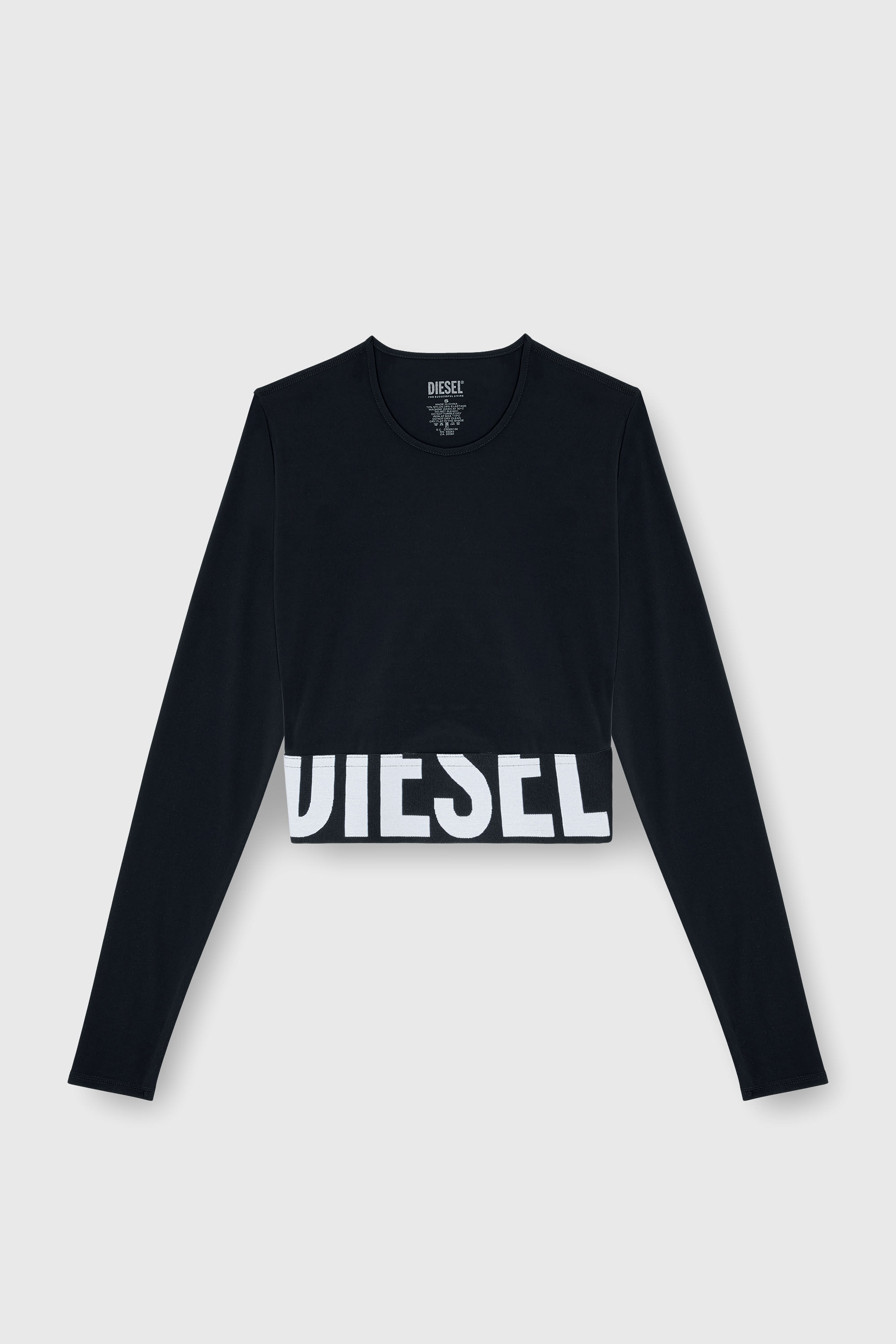 Diesel - MELISSA-D-POP, Woman's Microfibre crop top with cut-off logo in Black - 2