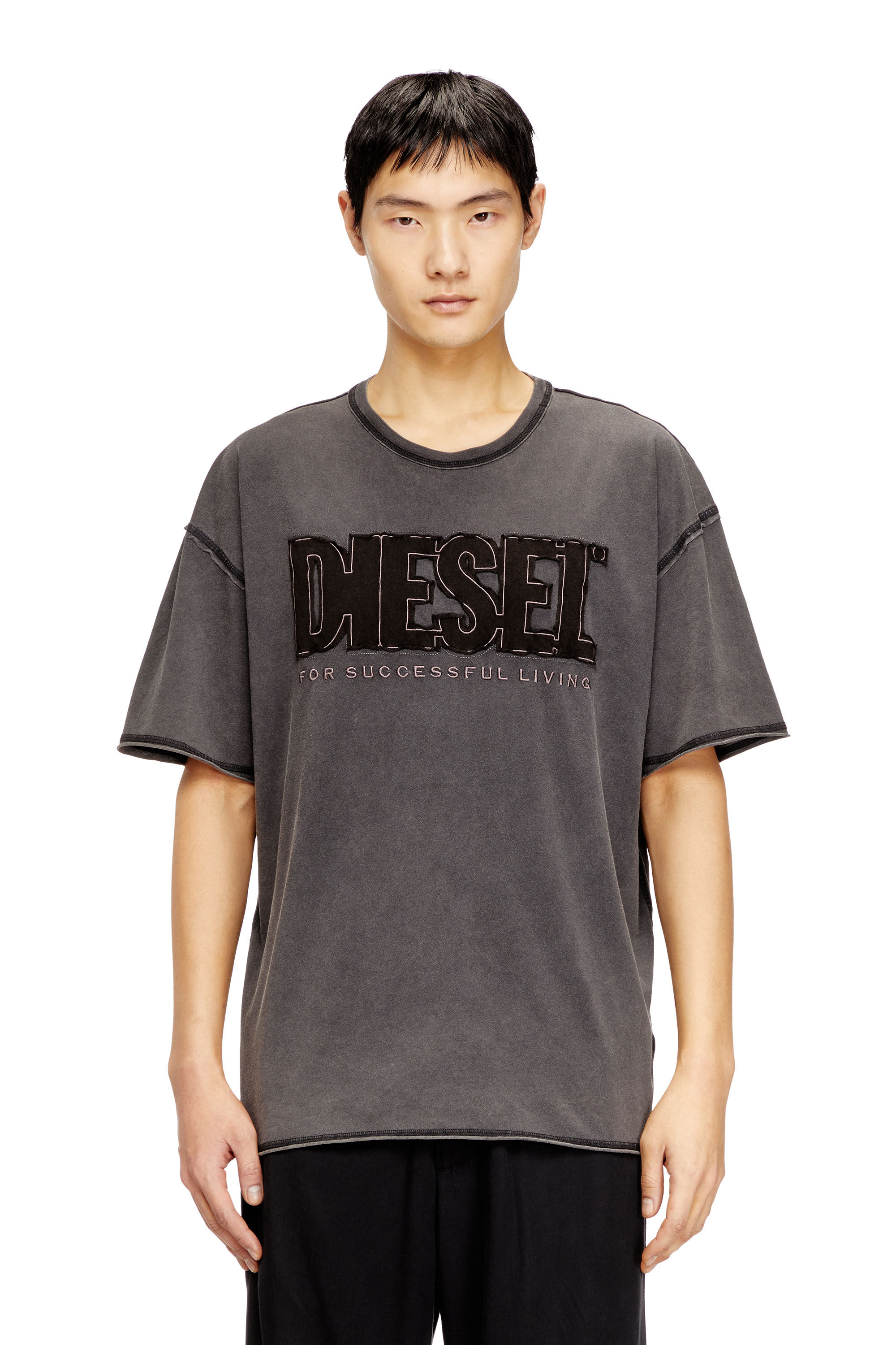 Men's T-shirt with appliqué logo and raw edge | Grey | Diesel