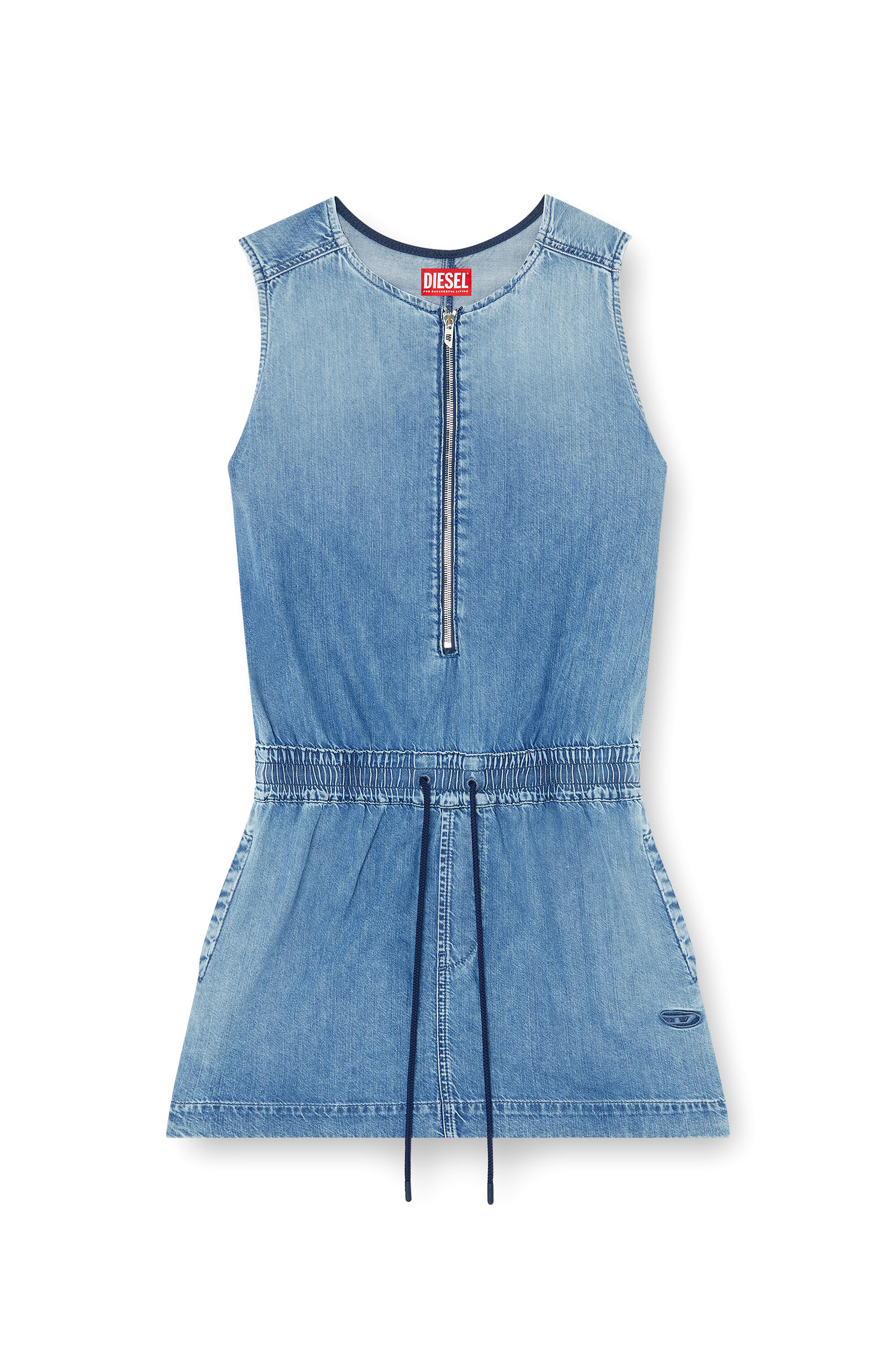 Diesel - DE-SLAM-S, Woman's Fluid denim dress with drawstring waist in null - 2