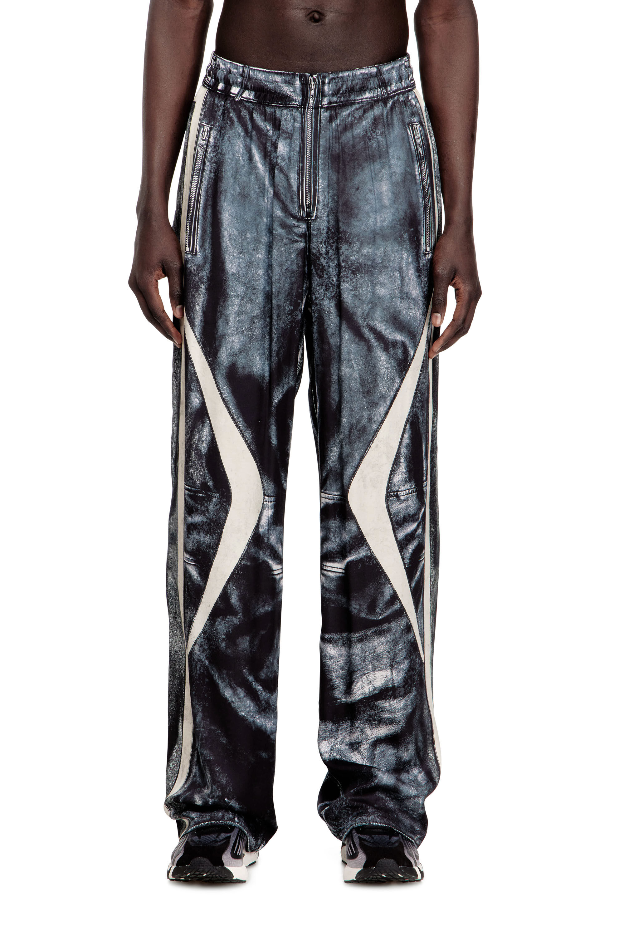 Men's Biker-trompe l'oeil satin track pants | Blue | Diesel HU