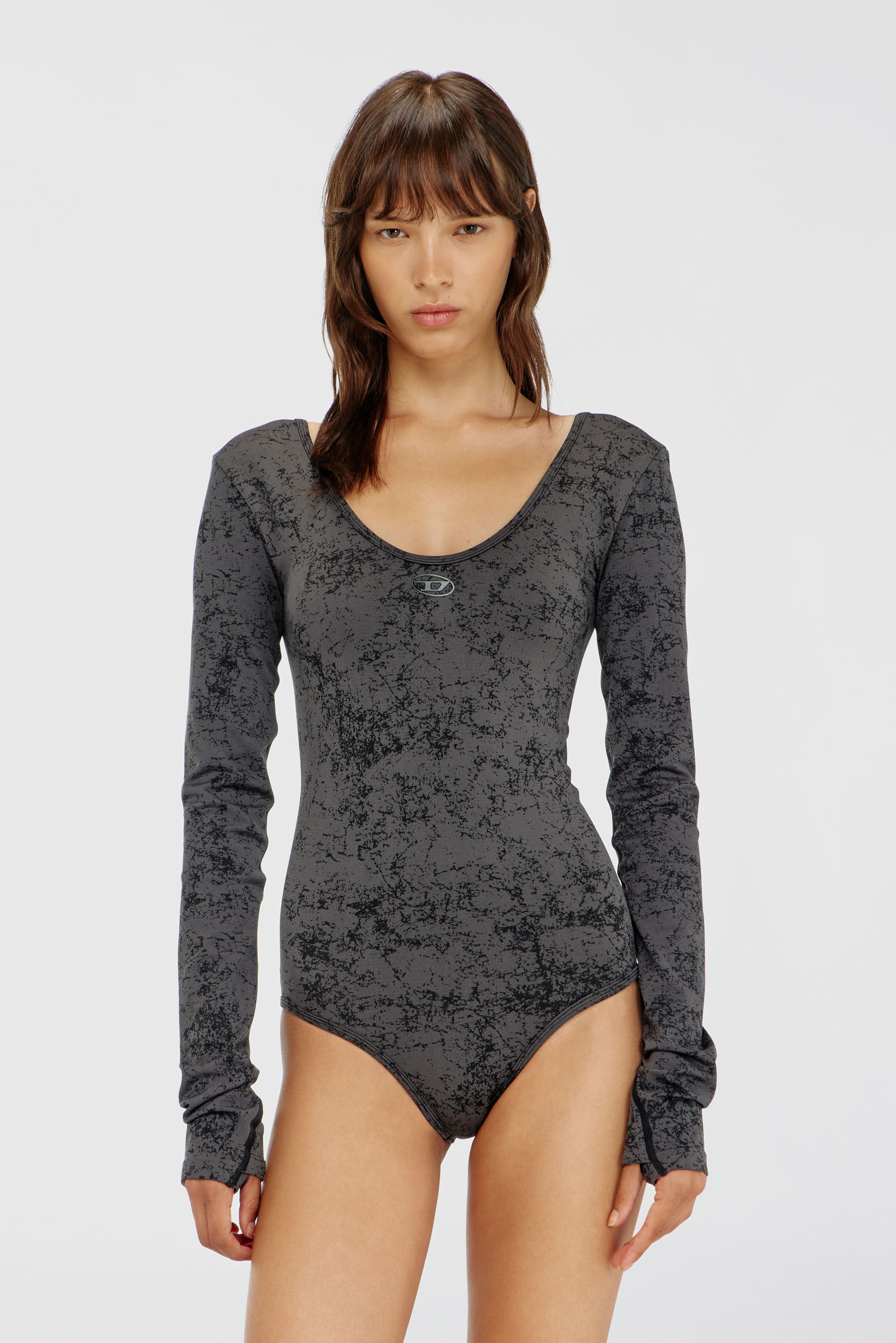 Diesel - IONNA-UTLT, Woman's Open-back bodysuit with utilitarian print in Black - 3