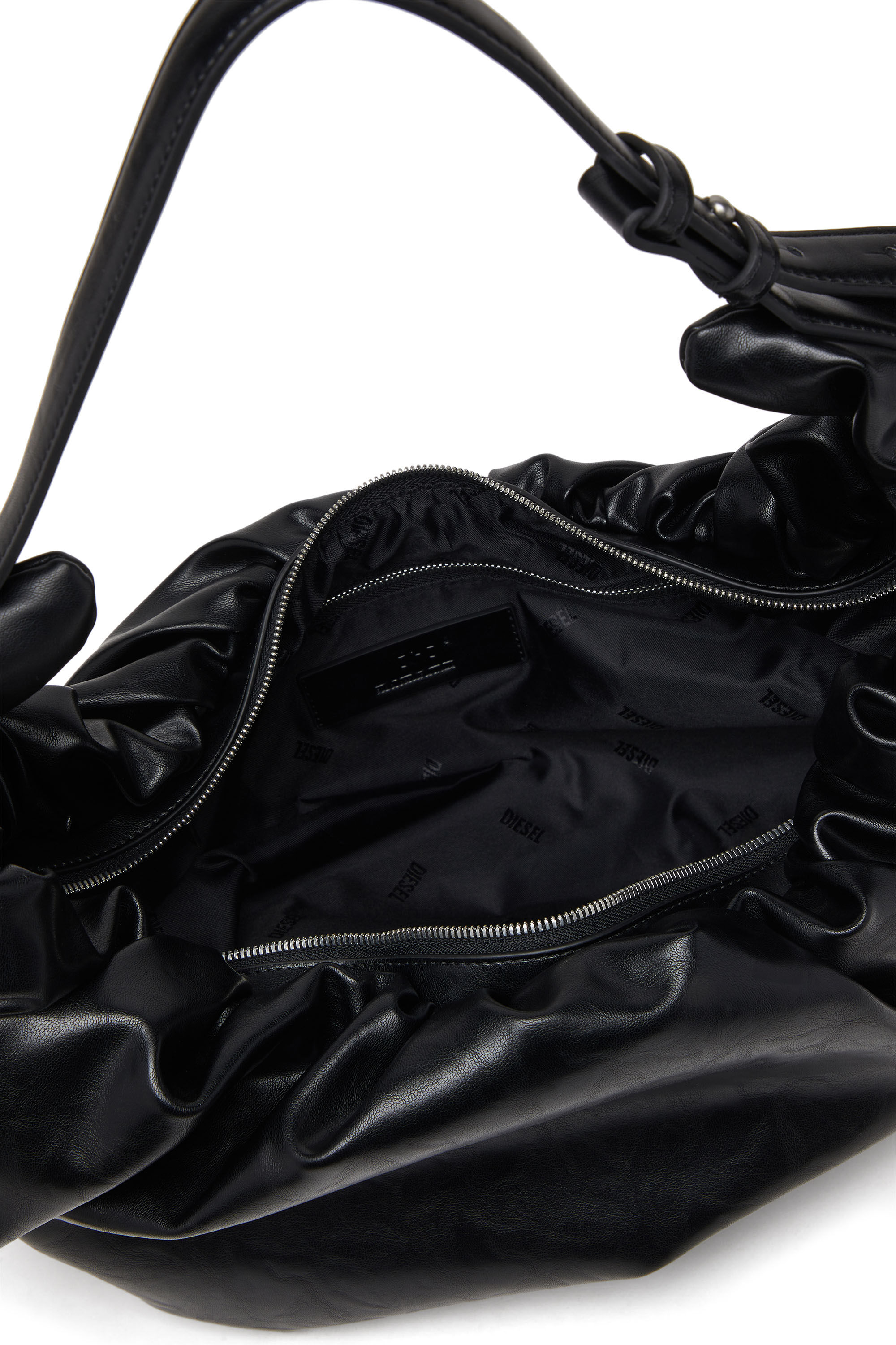 Diesel - GRAB-D HOBO L, Woman's Grab-D L-Large scrunched hobo bag in shiny PU in Black - 5