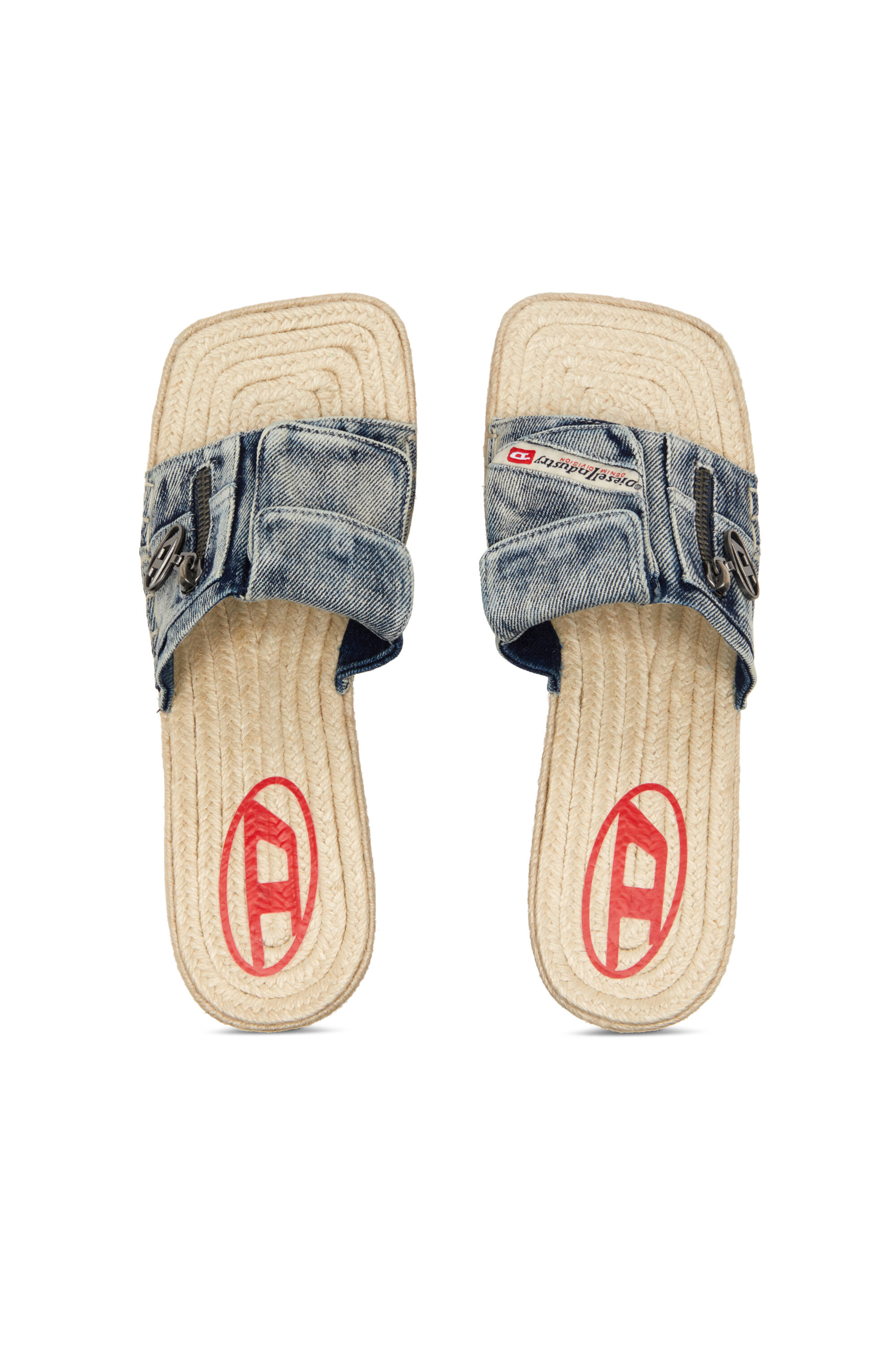 DIESEL D-Ibiza 40mm ヒール サンダル ミュール デニム Women's D-Ibiza-Heeled platform espadrilles in denim | Blue