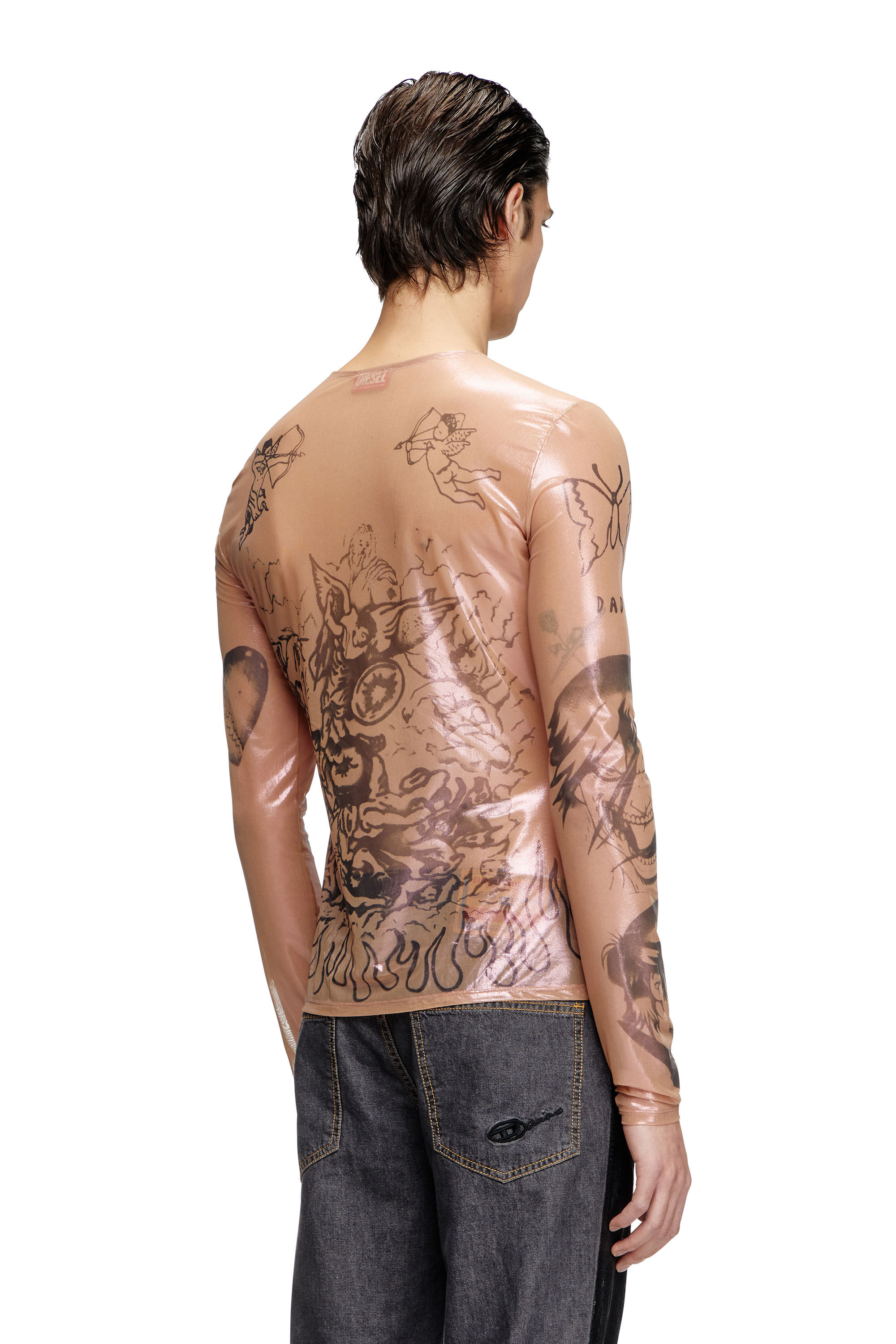 Women's Tattoo top in coated stretch tulle | Pink | Diesel