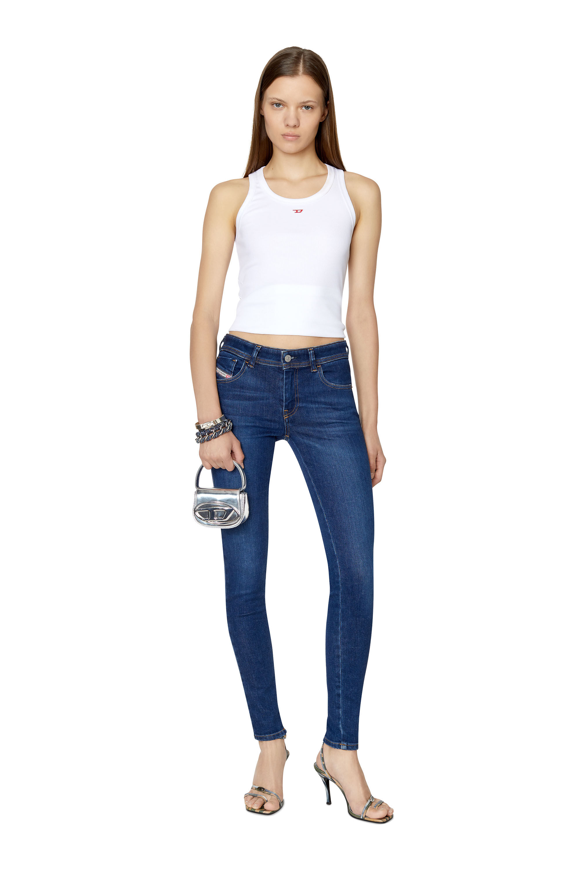 2018 SLANDY LOW Woman Super skinny dark blue Jeans Diesel