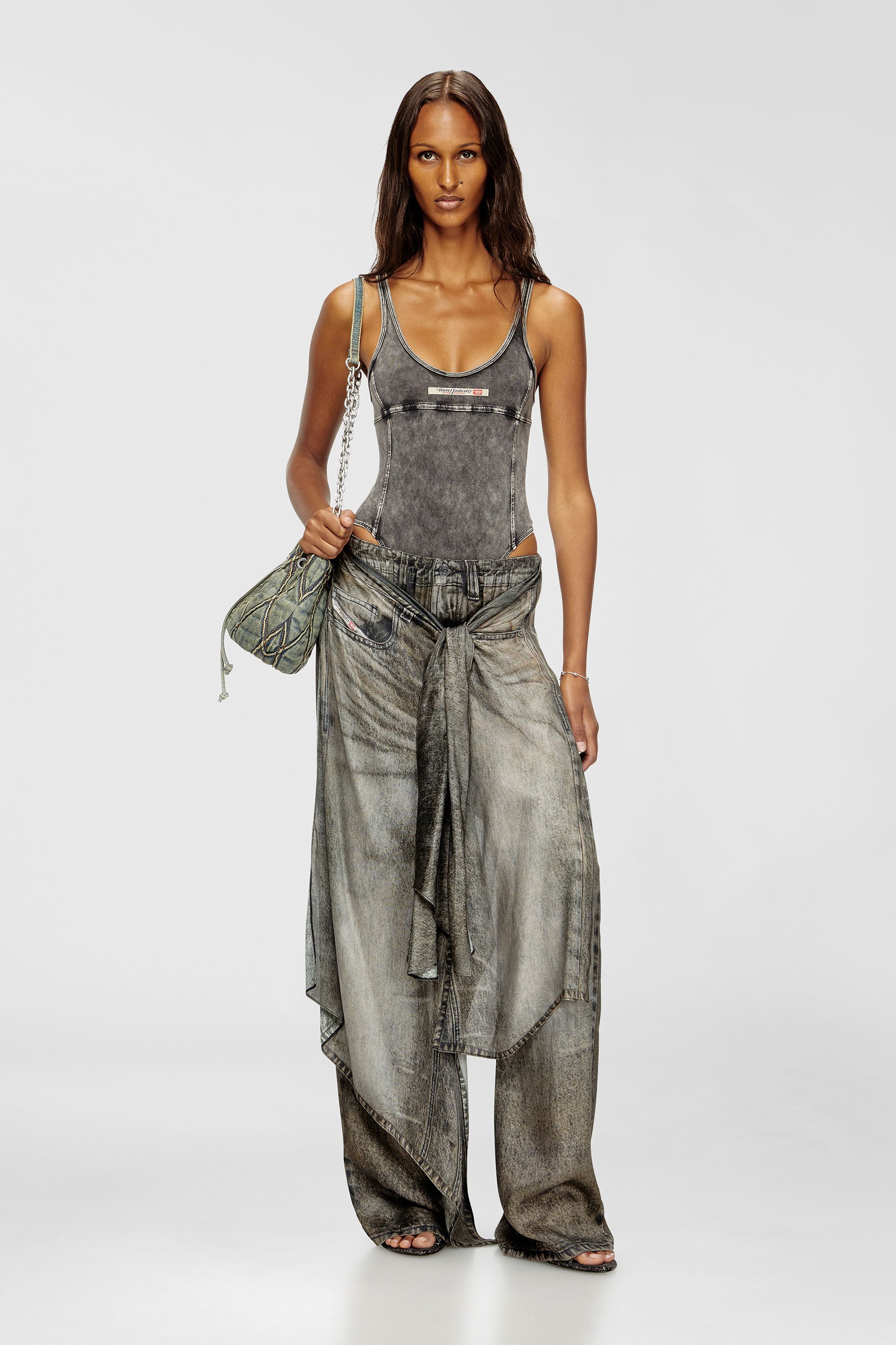 Diesel - PHOEBE-DNM, Woman's Bodysuit in denim-effect jersey in Dark grey - 6