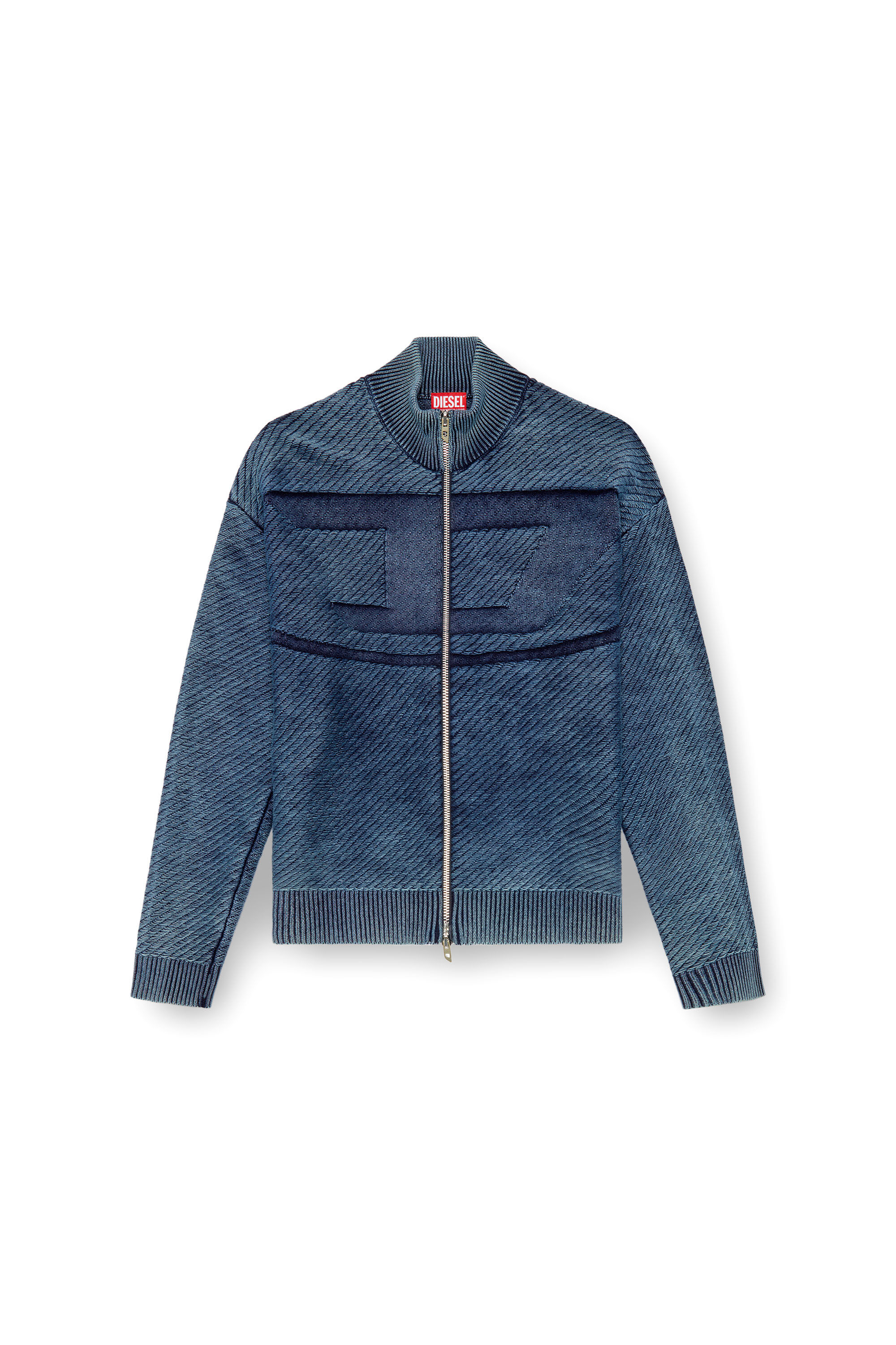 Men s Denim effect zip up cardigan in cotton Blue Diesel