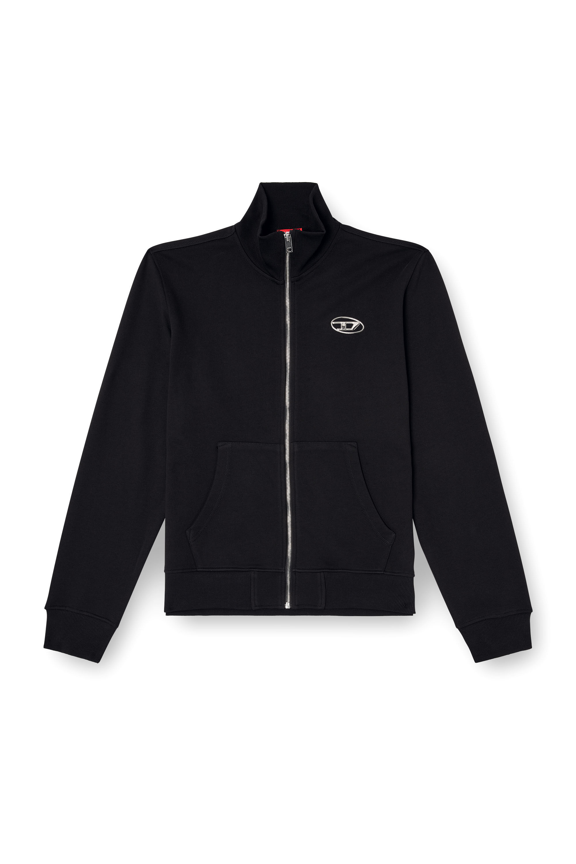 Men's Zip-up sweatshirt with metallic logo | Black | Diesel