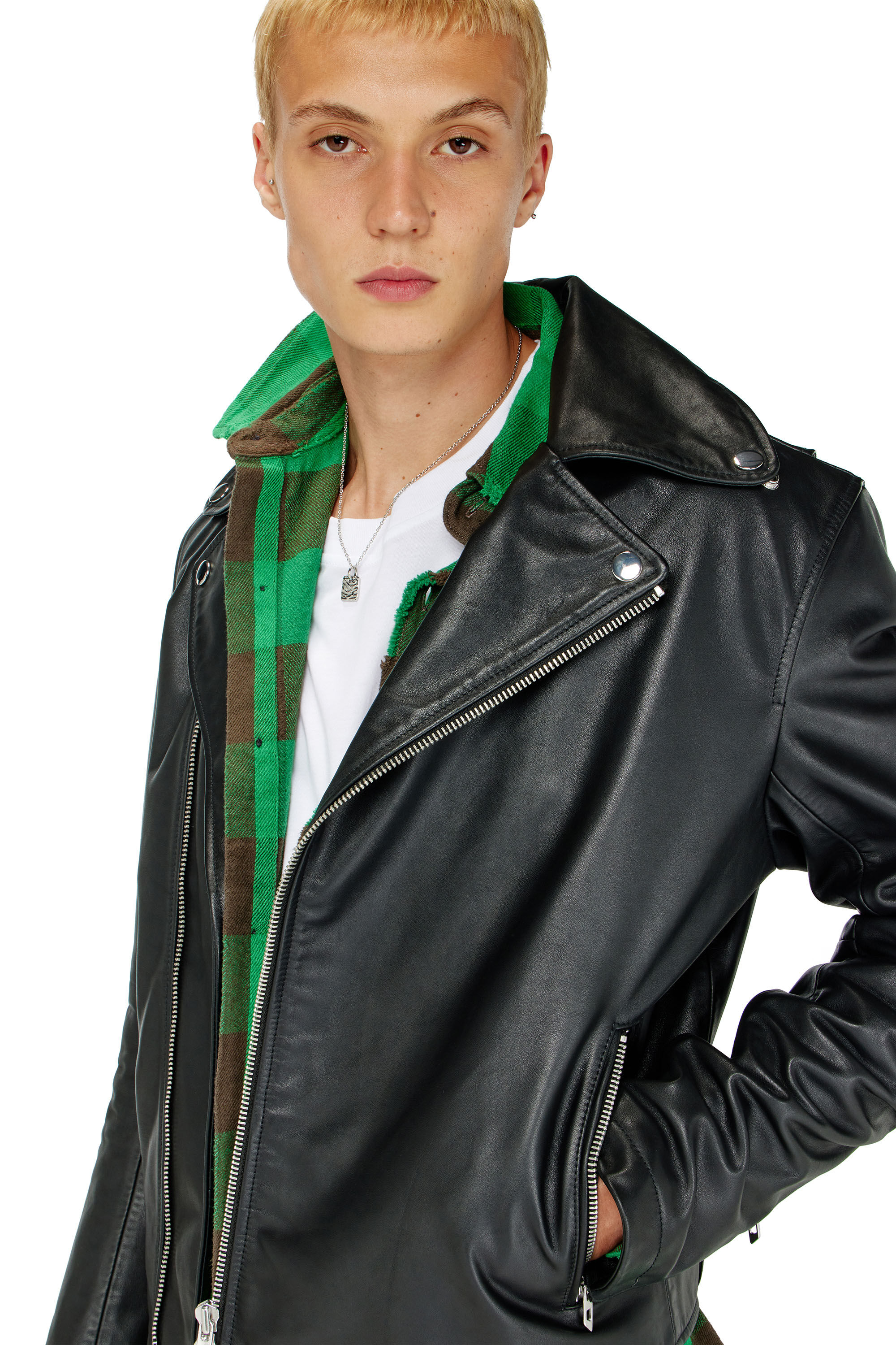 Men's Biker jacket in waxed leather | Black | Diesel HU