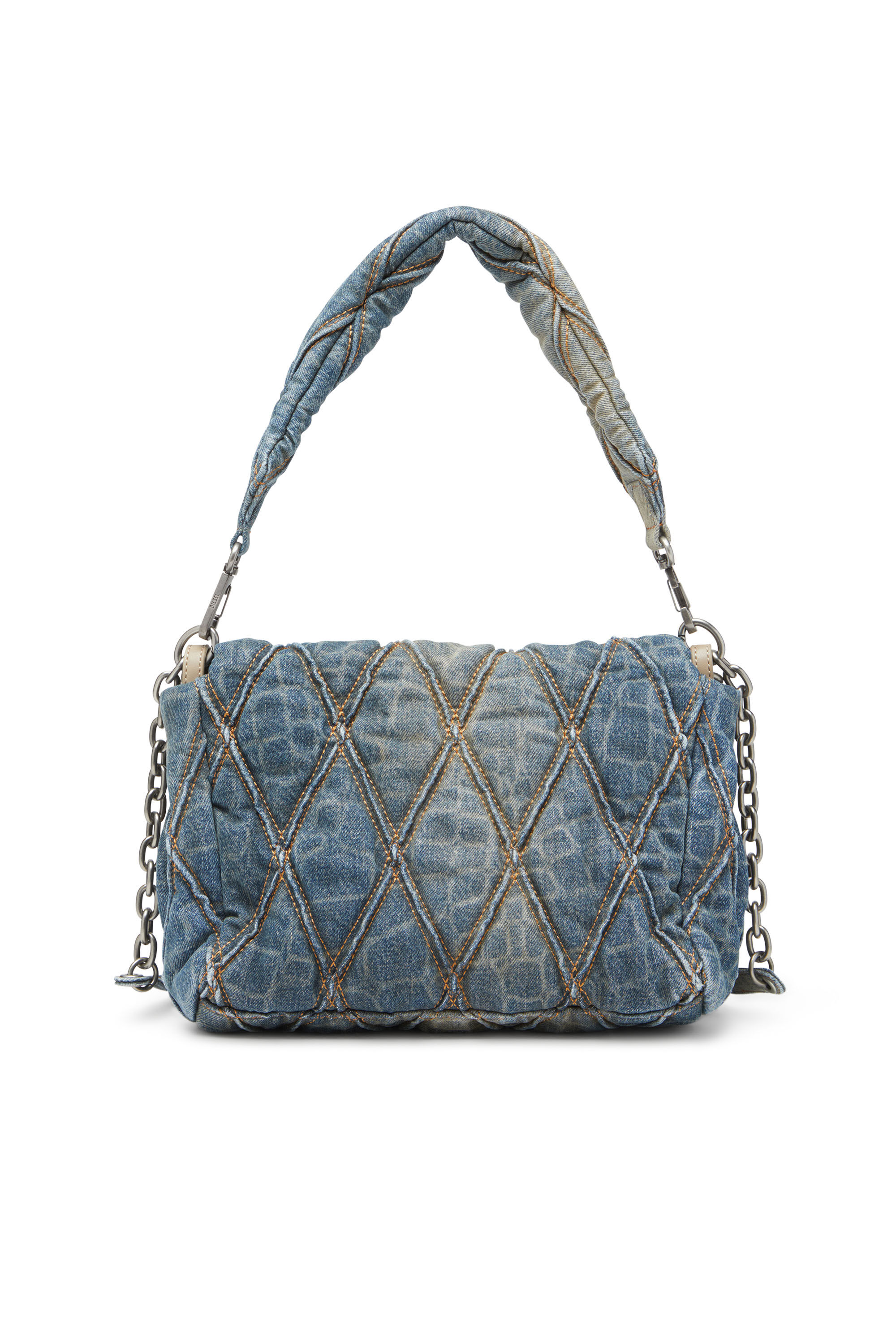 Diesel - CNY CHARM-D SHOULDER M, Woman's Shoulder bag in snake-print quilted denim in Blue - 3