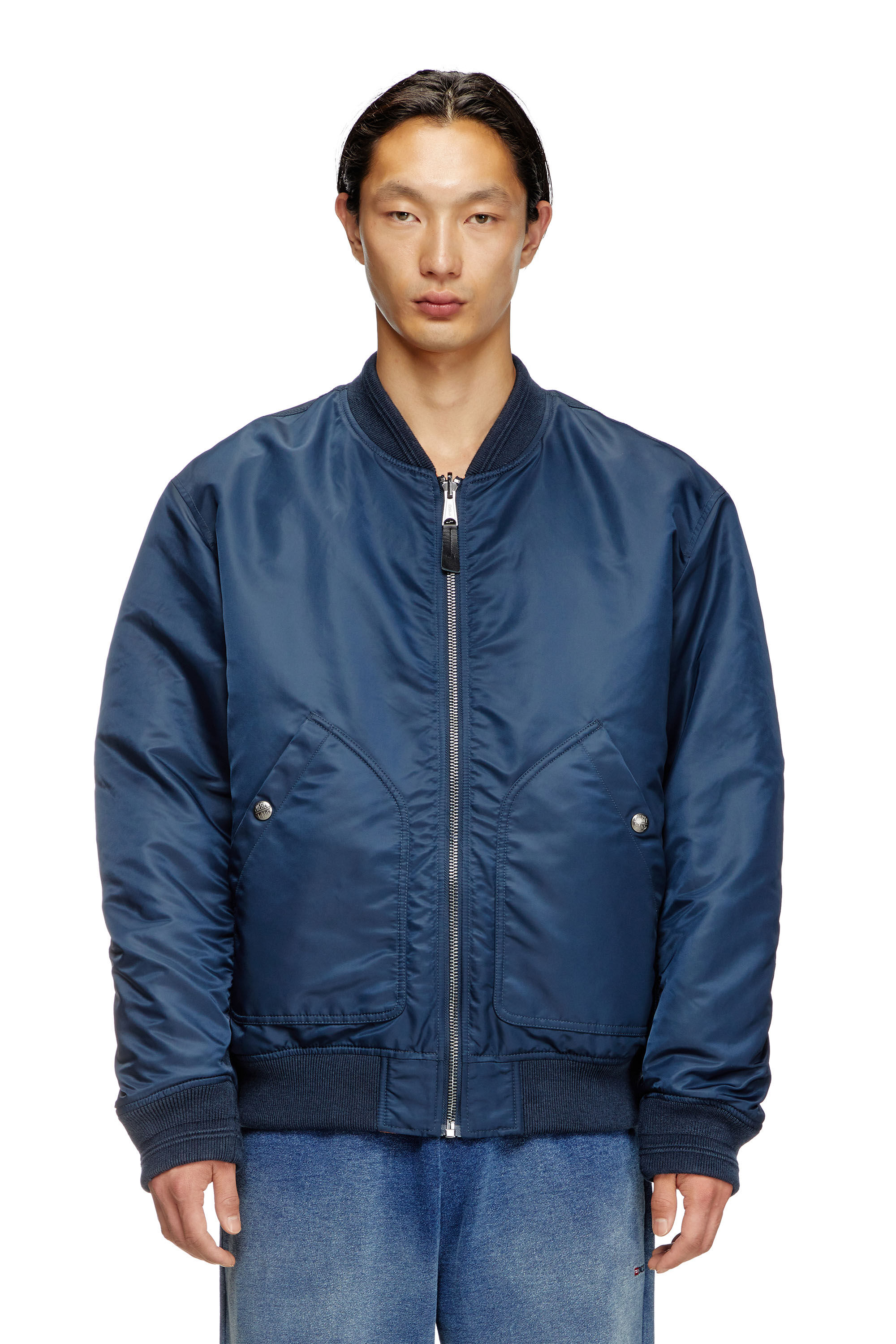 Diesel - J-HELD, Man's Bomber in padded nylon with Oval D in Blue - 3