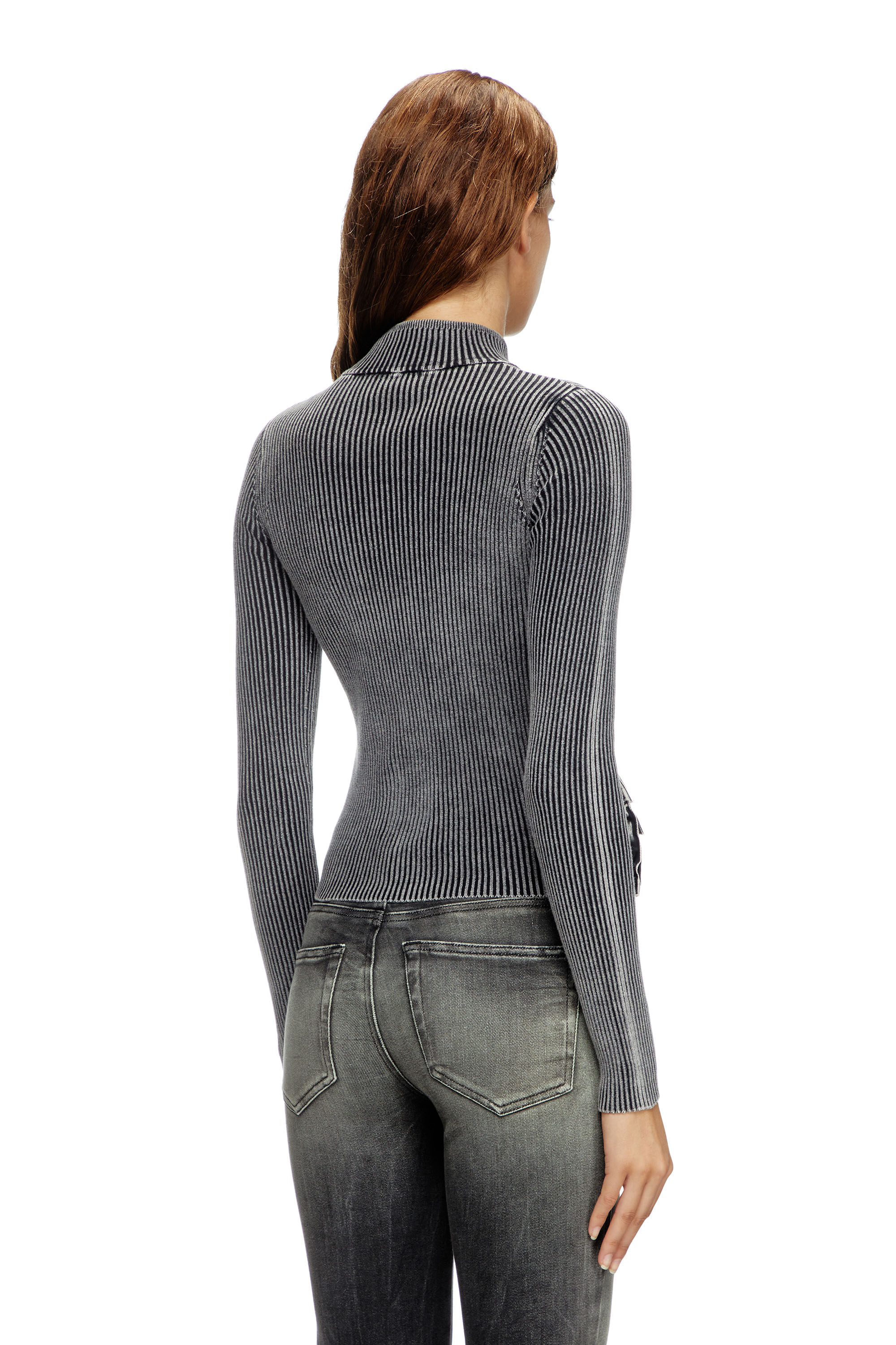 Women's Zip-up cardigan with denim cargo pockets | Grey | Diesel