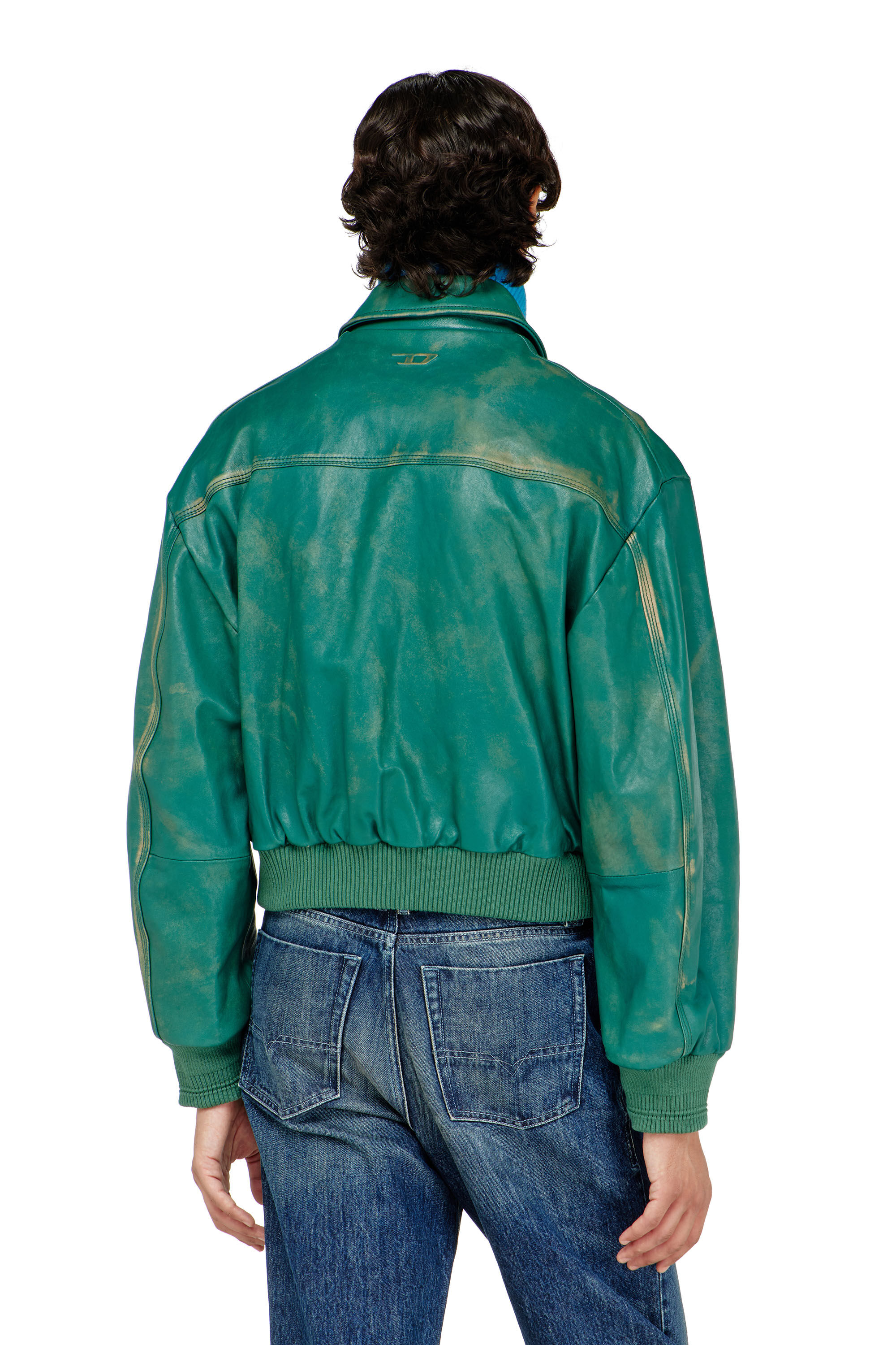 Diesel - L-UMAN, Man's Aviator jacket in treated leather in Green - 4