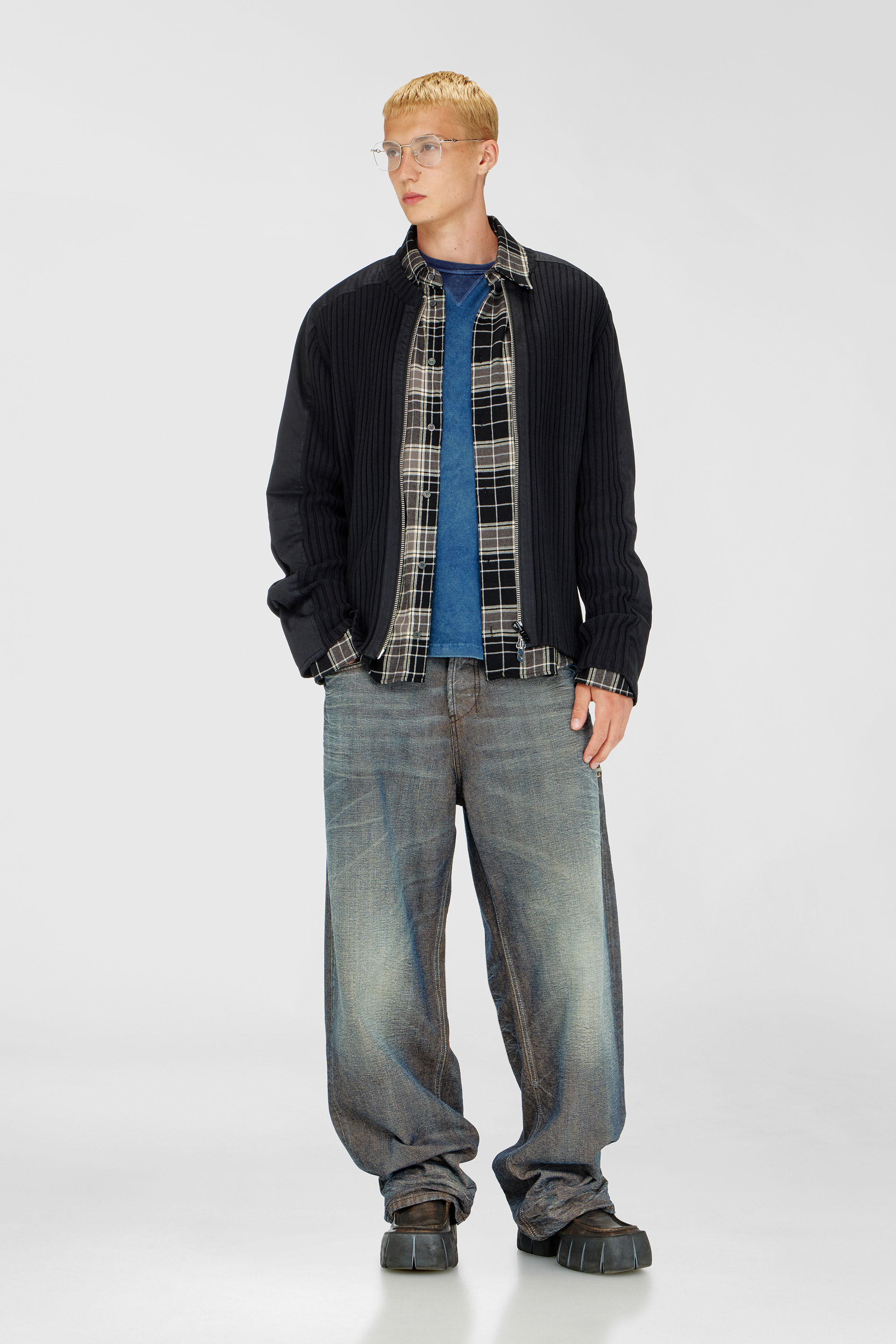 DIESEL ジップカーディガン Men's Zipped cardigan with utilitarian panels | Black | Diesel HU