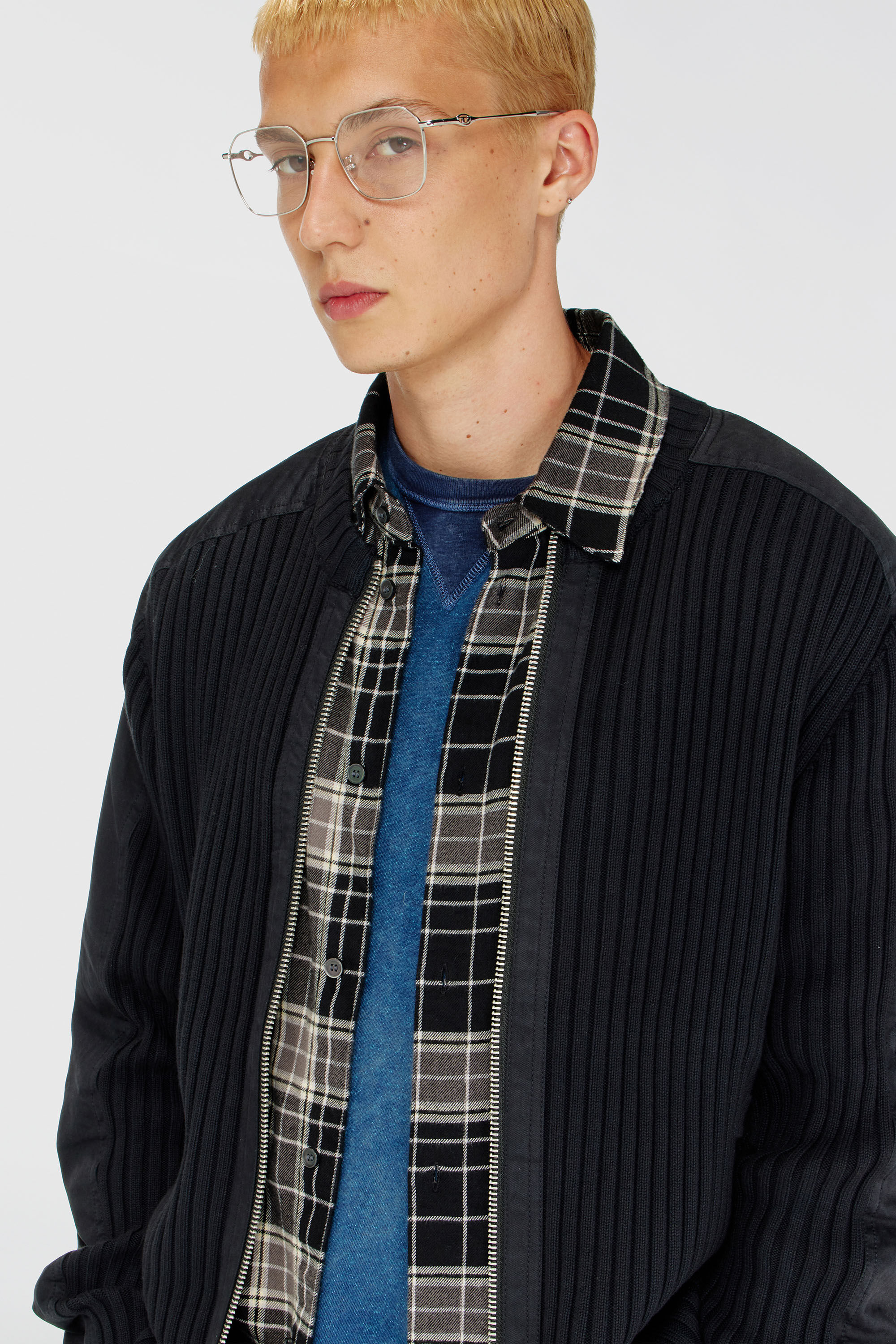 Men's Zipped cardigan with utilitarian panels | Black | Diesel HU