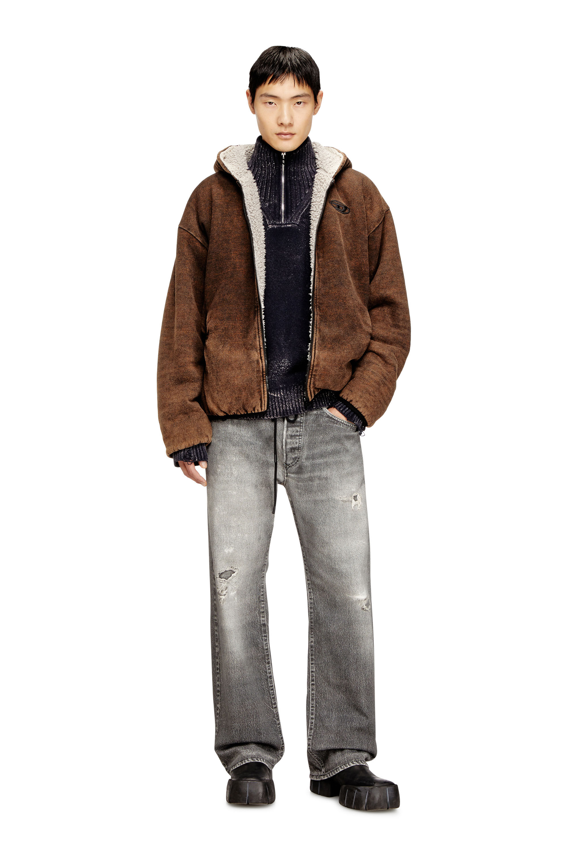 Men's Reversible hooded zip-up jacket | Brown | Diesel