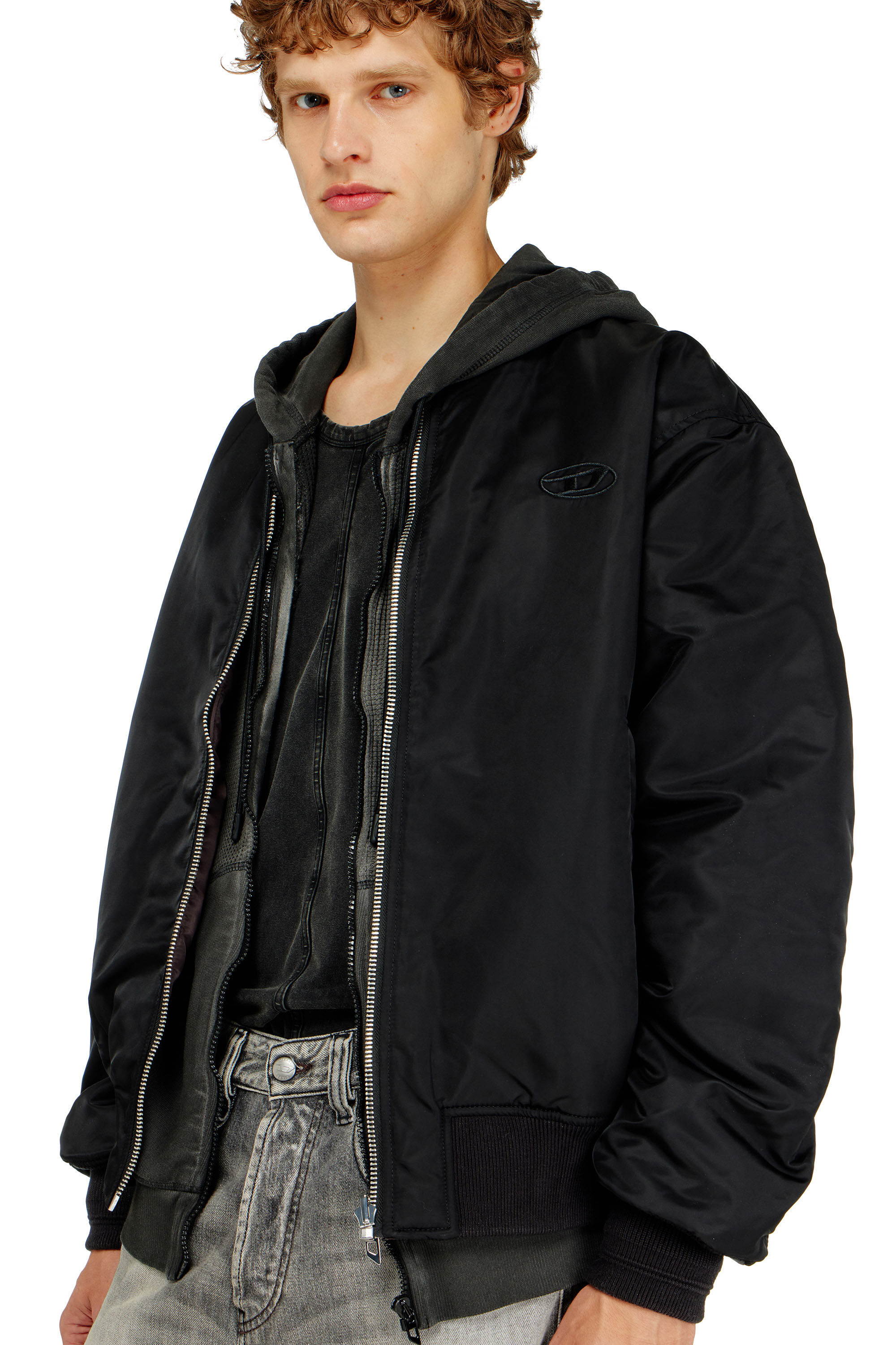 Men's Padded bomber jacket with Oval D embroidery | Black | Diesel Men's Padded bomber jacket with Oval D embroidery | Black | Diesel