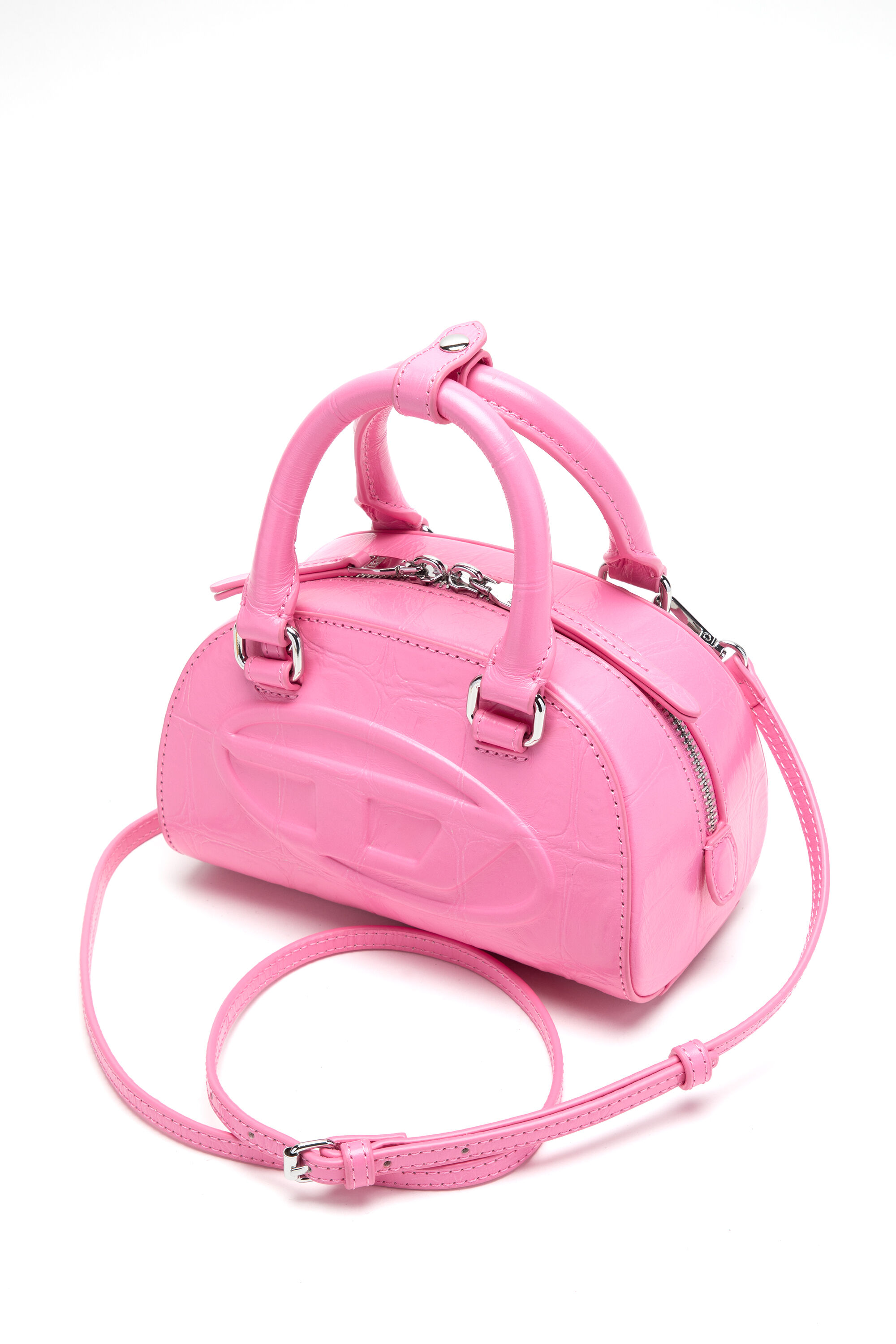 Diesel - 1DR DOME CROSSBODY, Woman's 1DR Dome-Mini bowling bag in croc-effect leather in Pink - 4