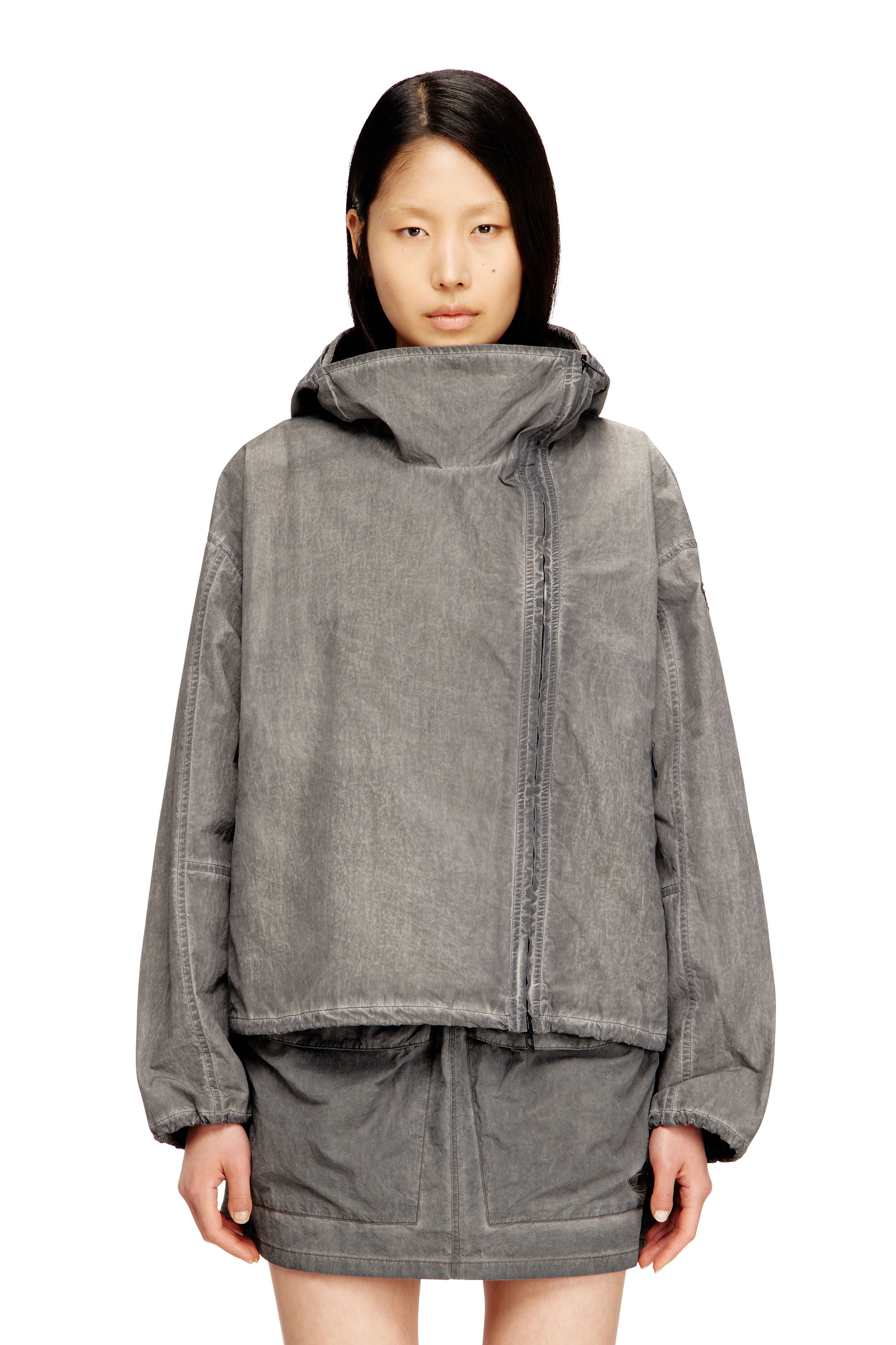 Women's Hooded windbreaker in treated Taslan | Grey | Diesel