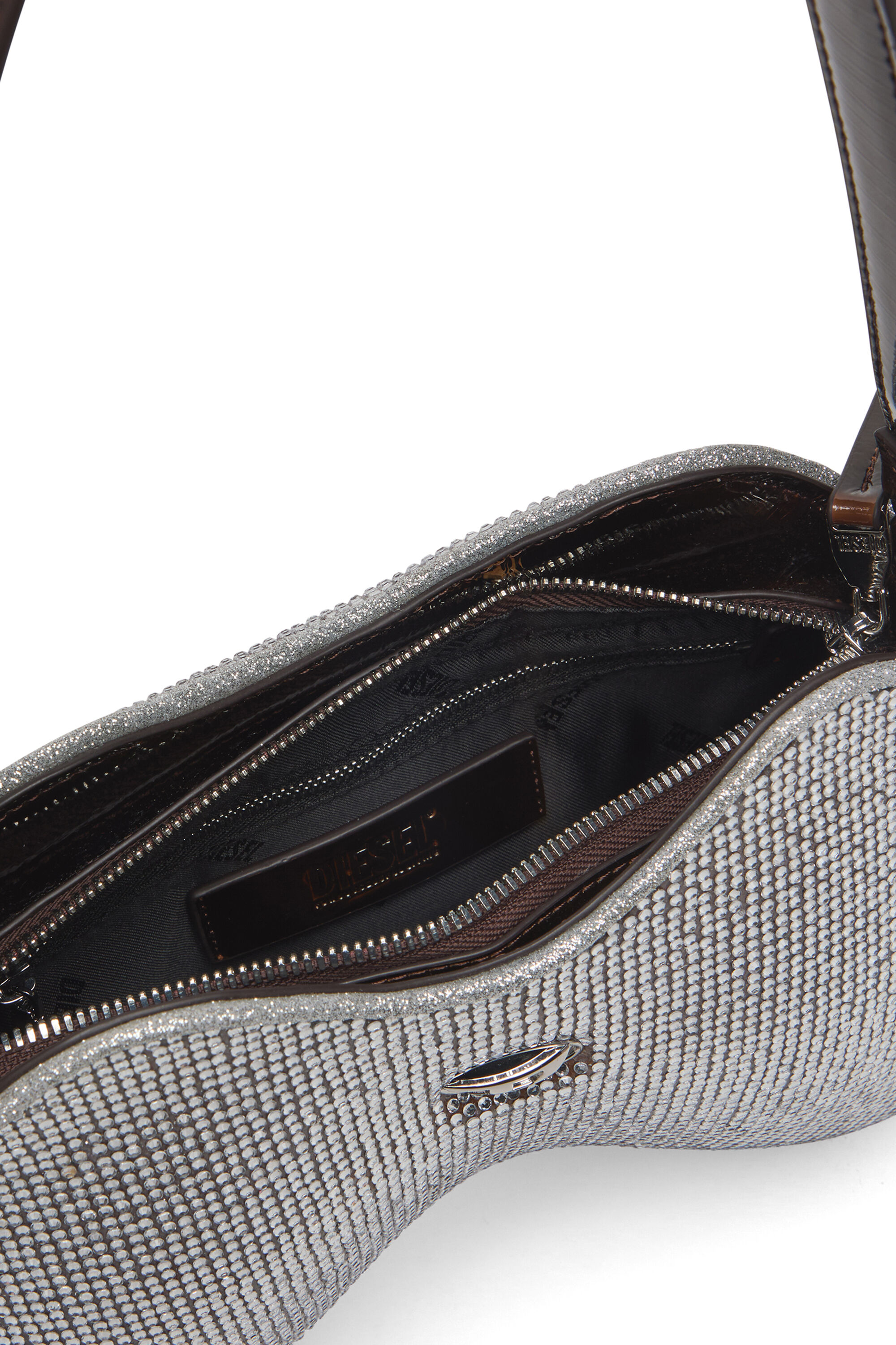 Diesel - DOUBLE-D SHOULDER, Woman's Double-D-Shoulder bag with all-over crystals in Silver - 2