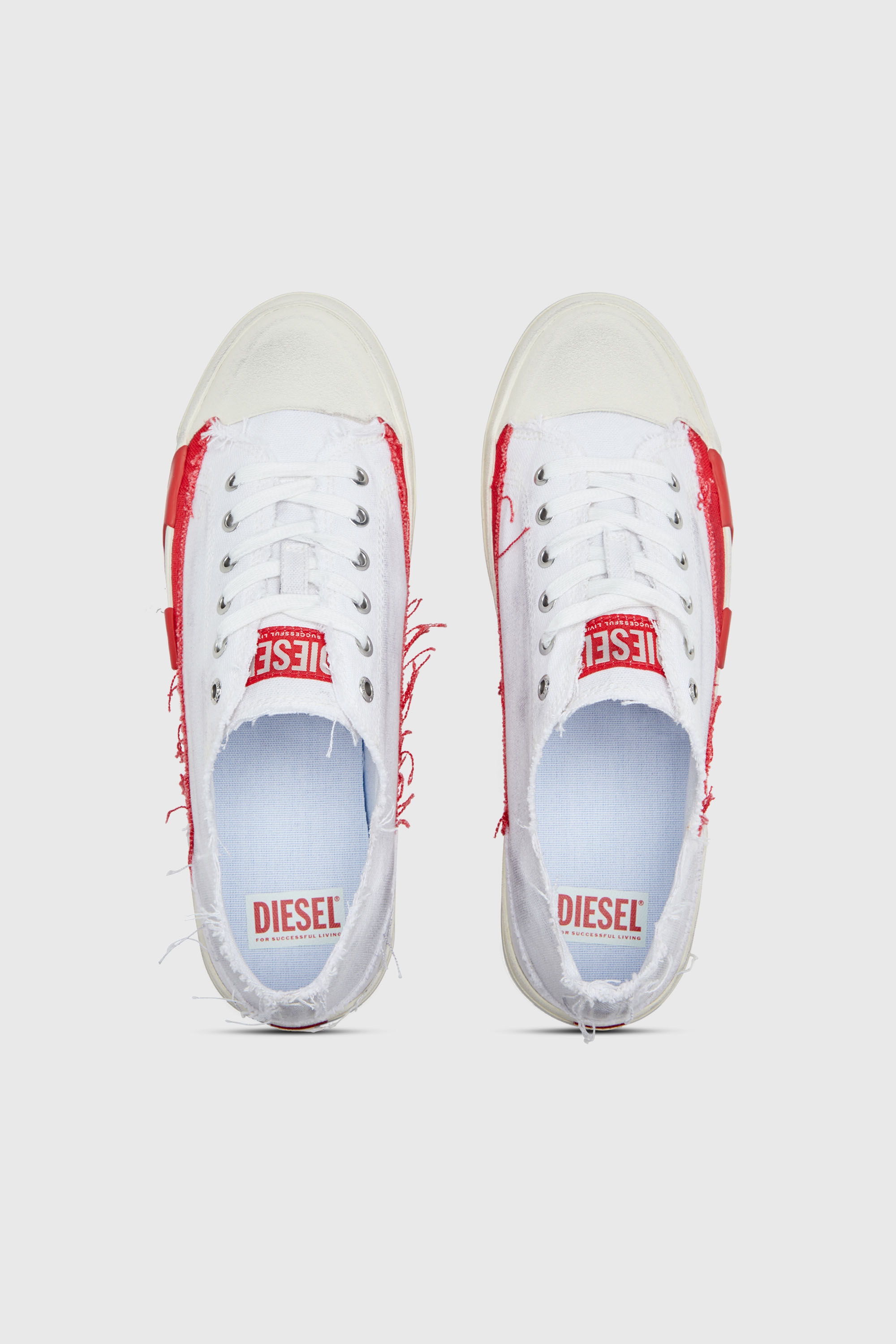 Diesel - S-D-VERSE LOW, Man's S-D-Verse-Dirty-effect canvas sneakers in White/Red - 4