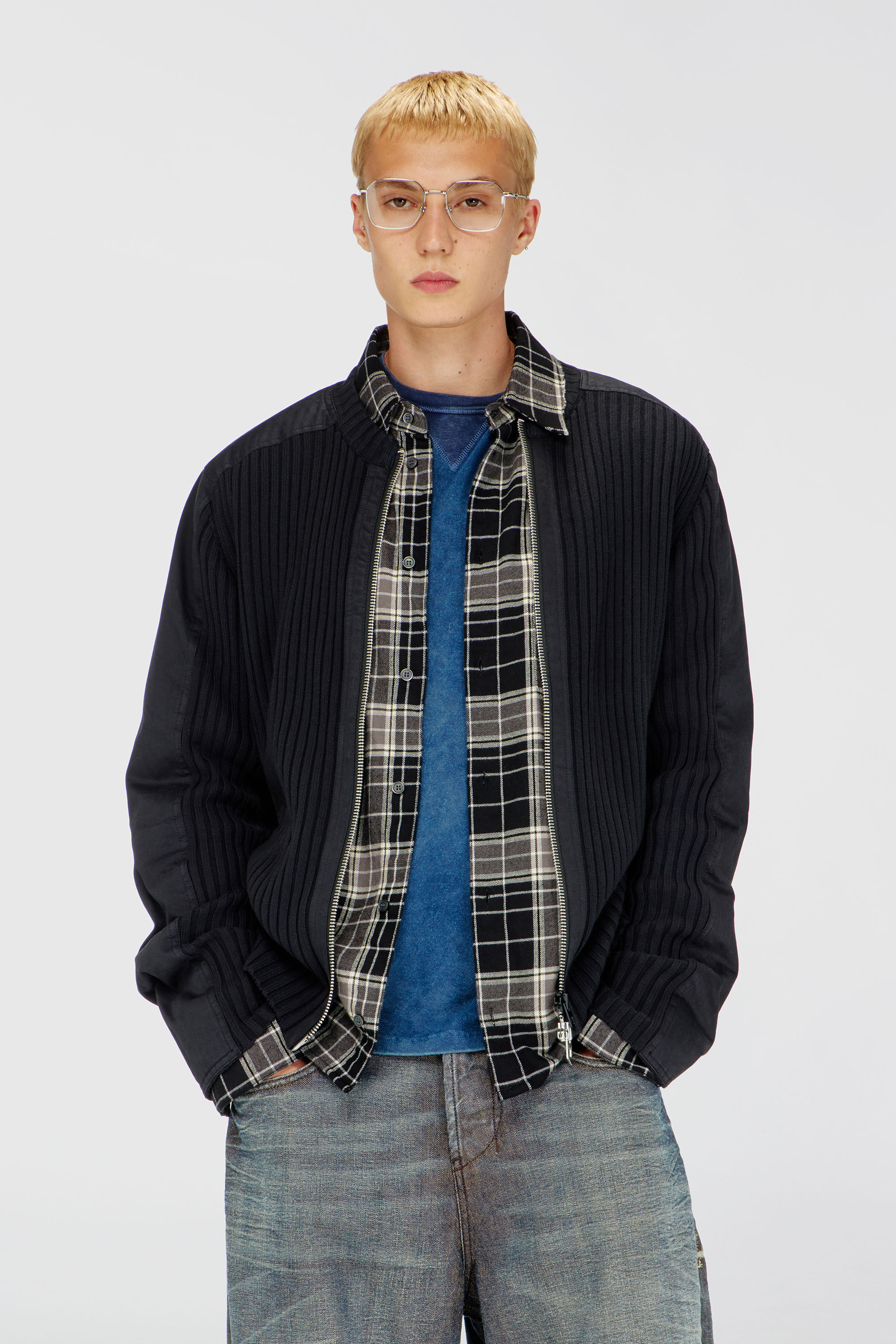 DIESEL ジップカーディガン Men's Zipped cardigan with utilitarian panels | Black | Diesel HU